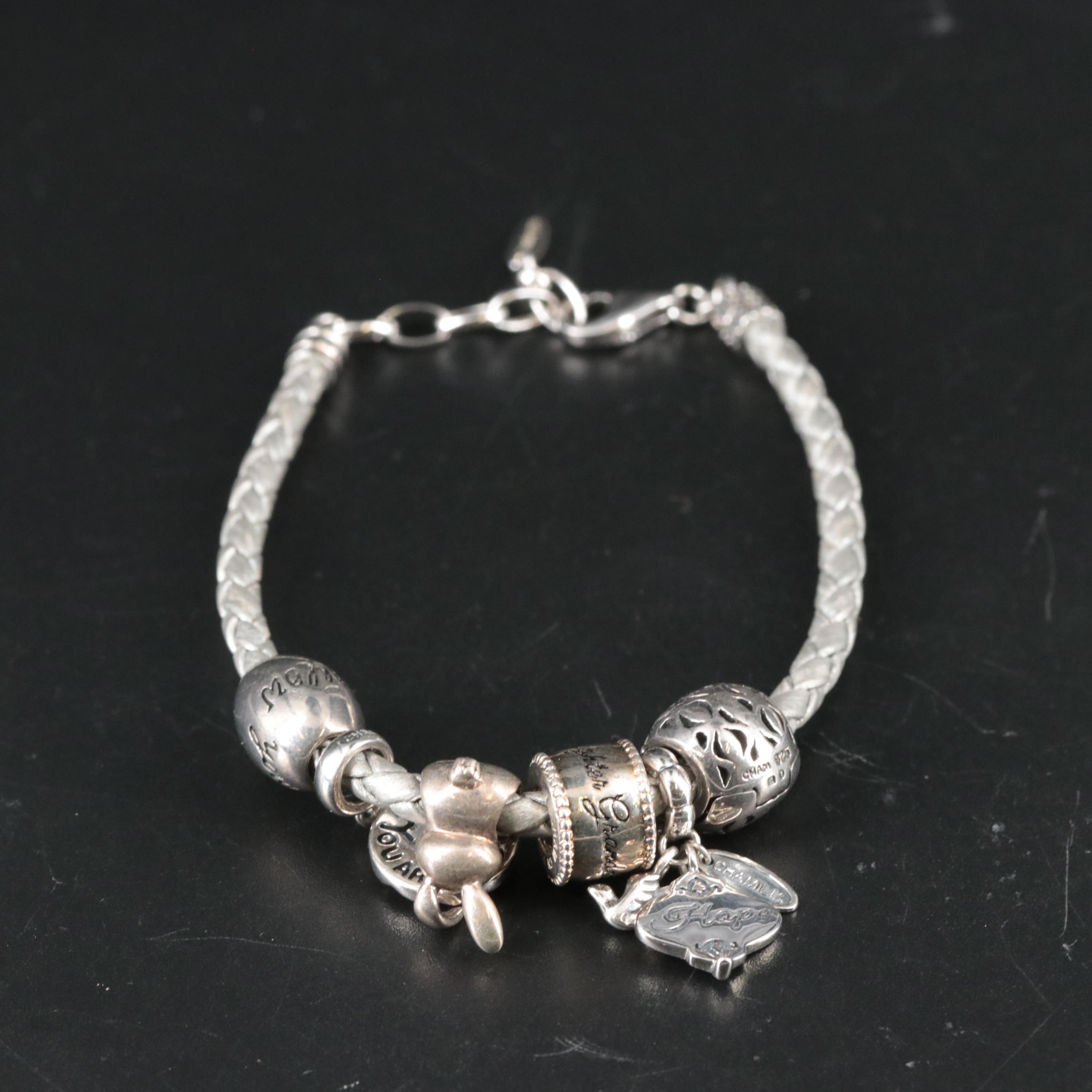 Leather Braided Bracelet Featuring "Granddaughter" and Other Charms