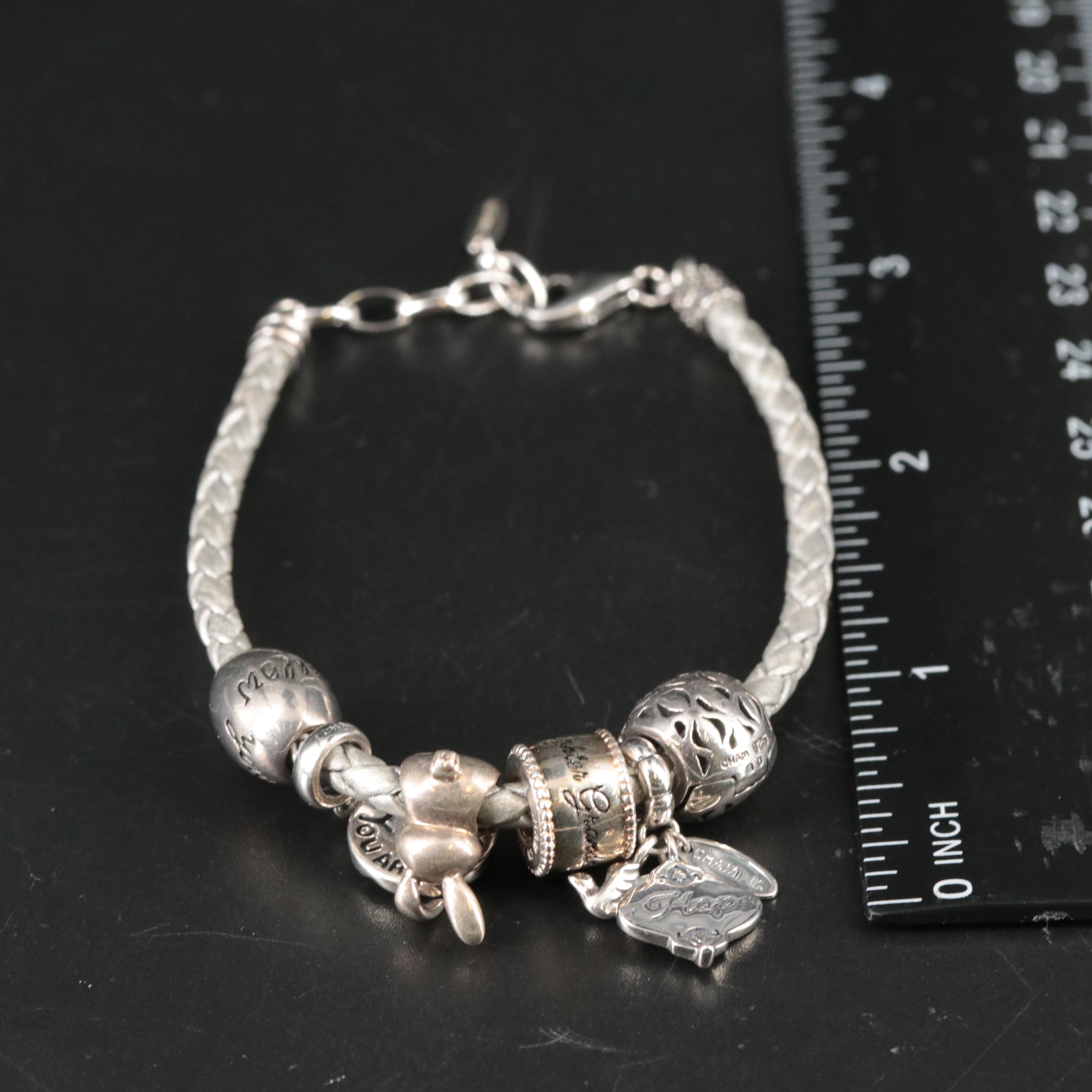 Leather Braided Bracelet Featuring "Granddaughter" and Other Charms