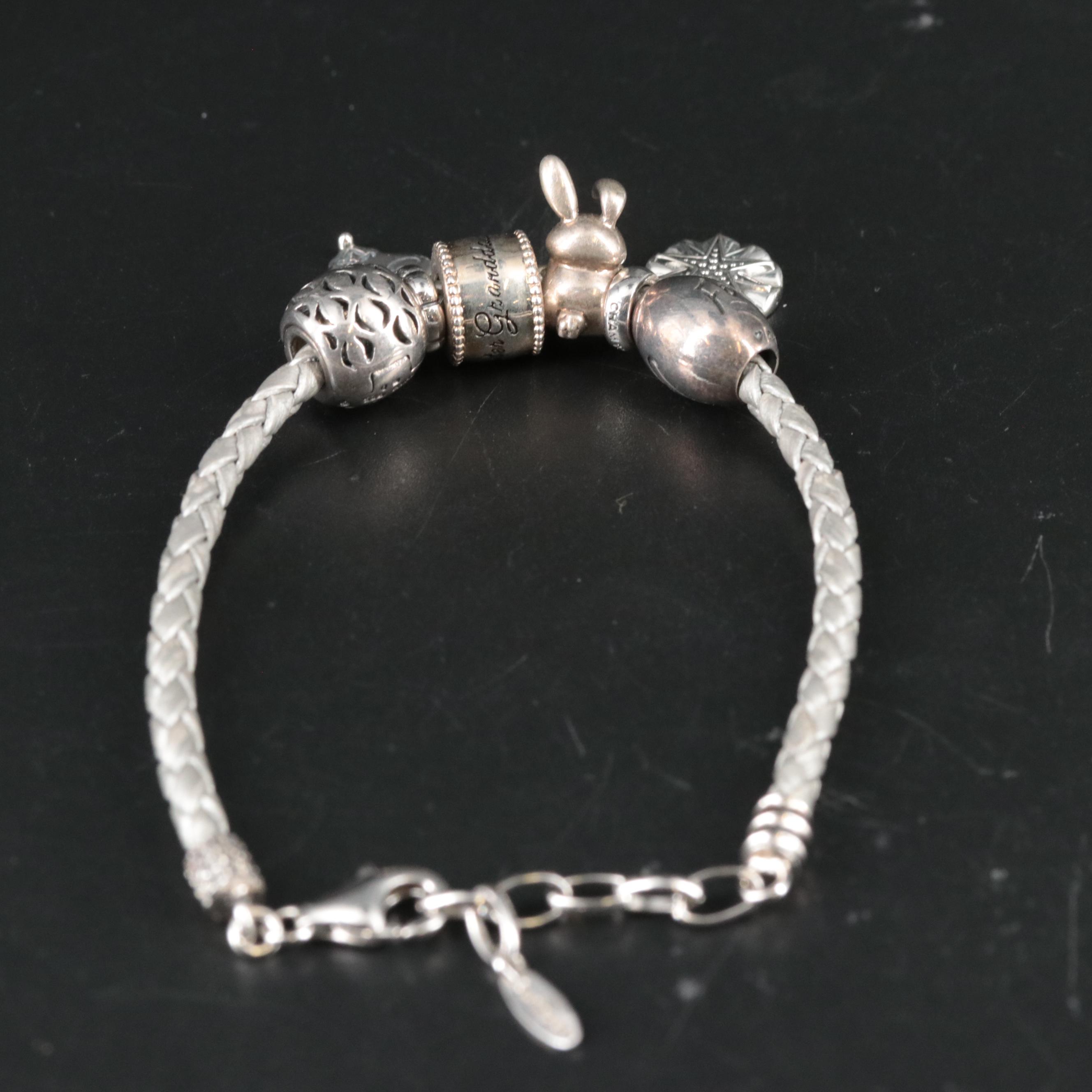 Leather Braided Bracelet Featuring "Granddaughter" and Other Charms