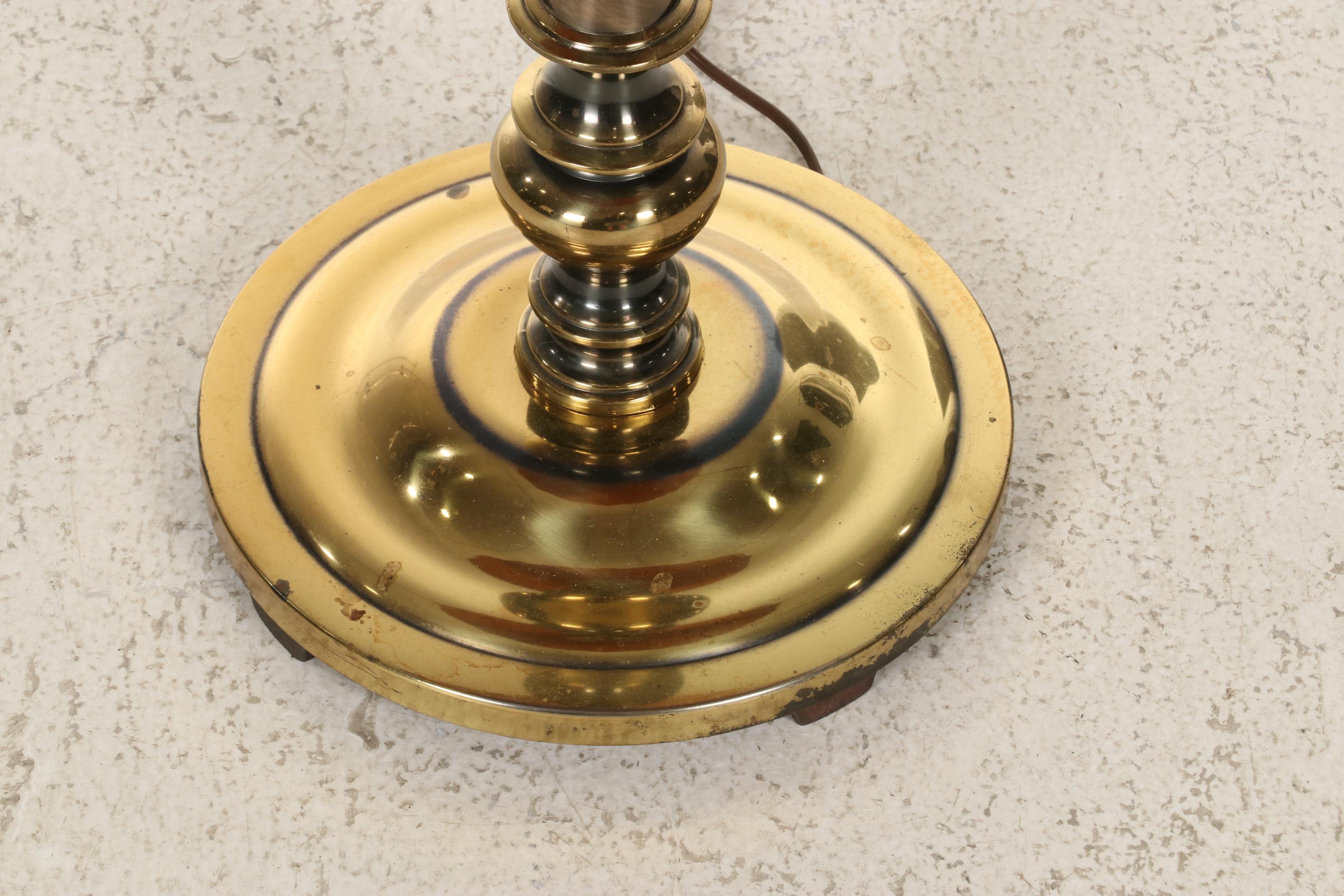 Brass and Wood Table Floor Lamp, Late 20th Century