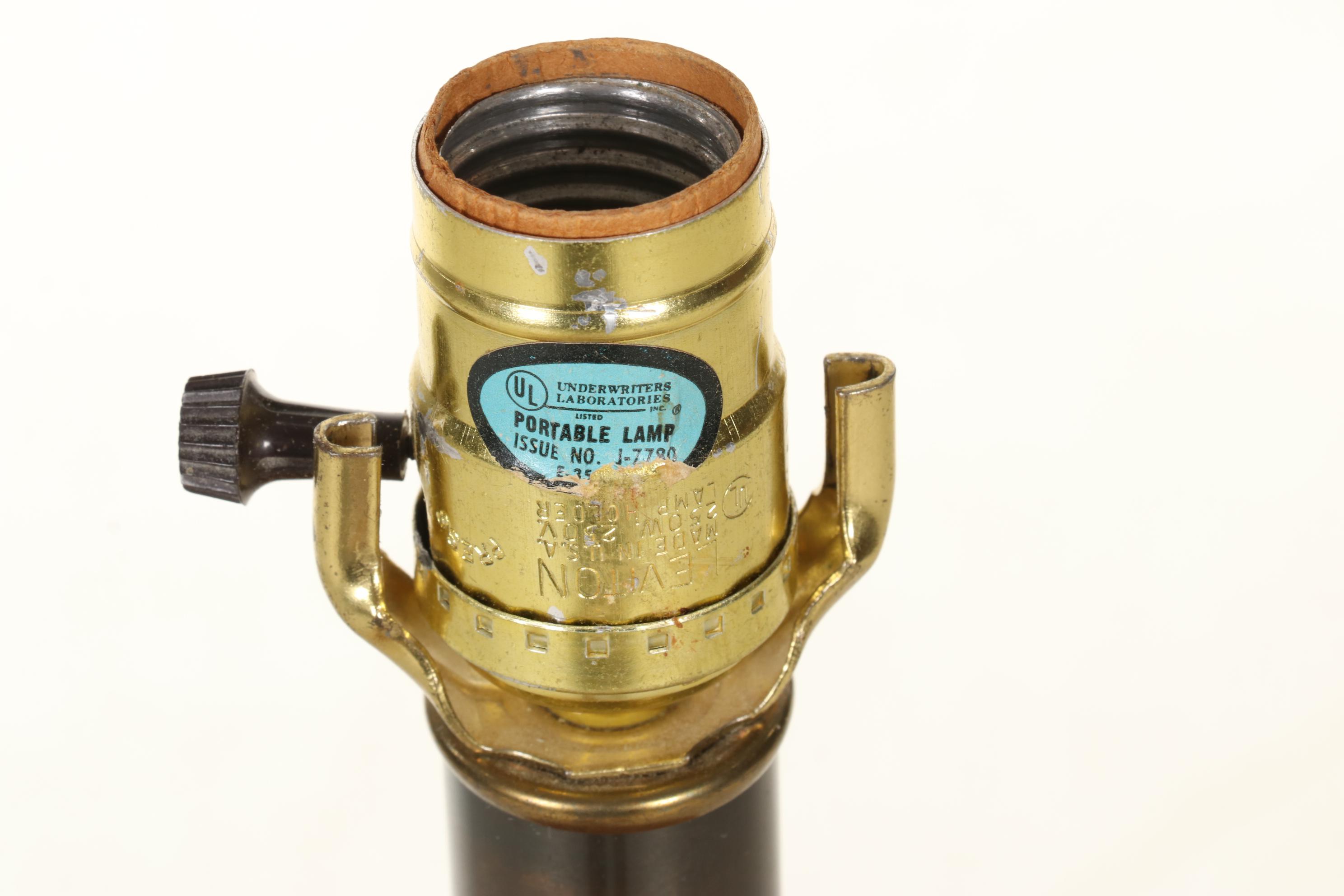 Brass and Wood Table Floor Lamp, Late 20th Century