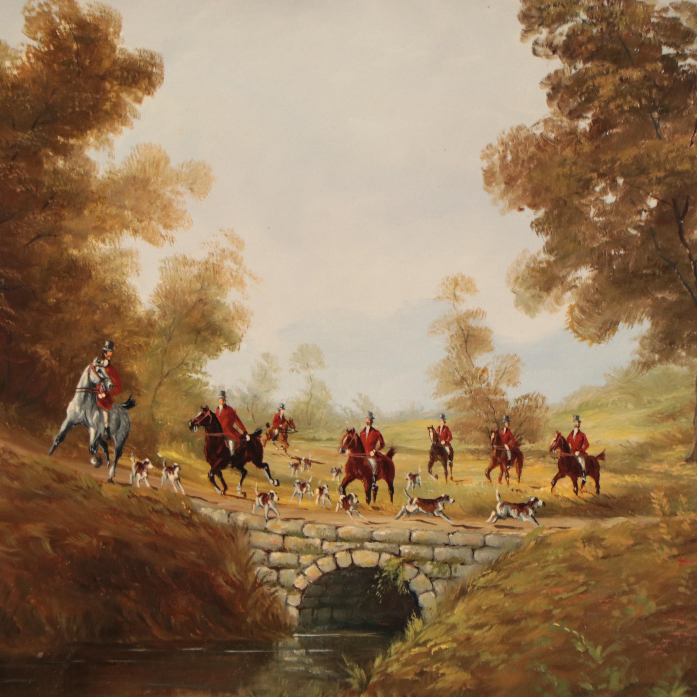 Oil Painting of a Fox Hunting Scene