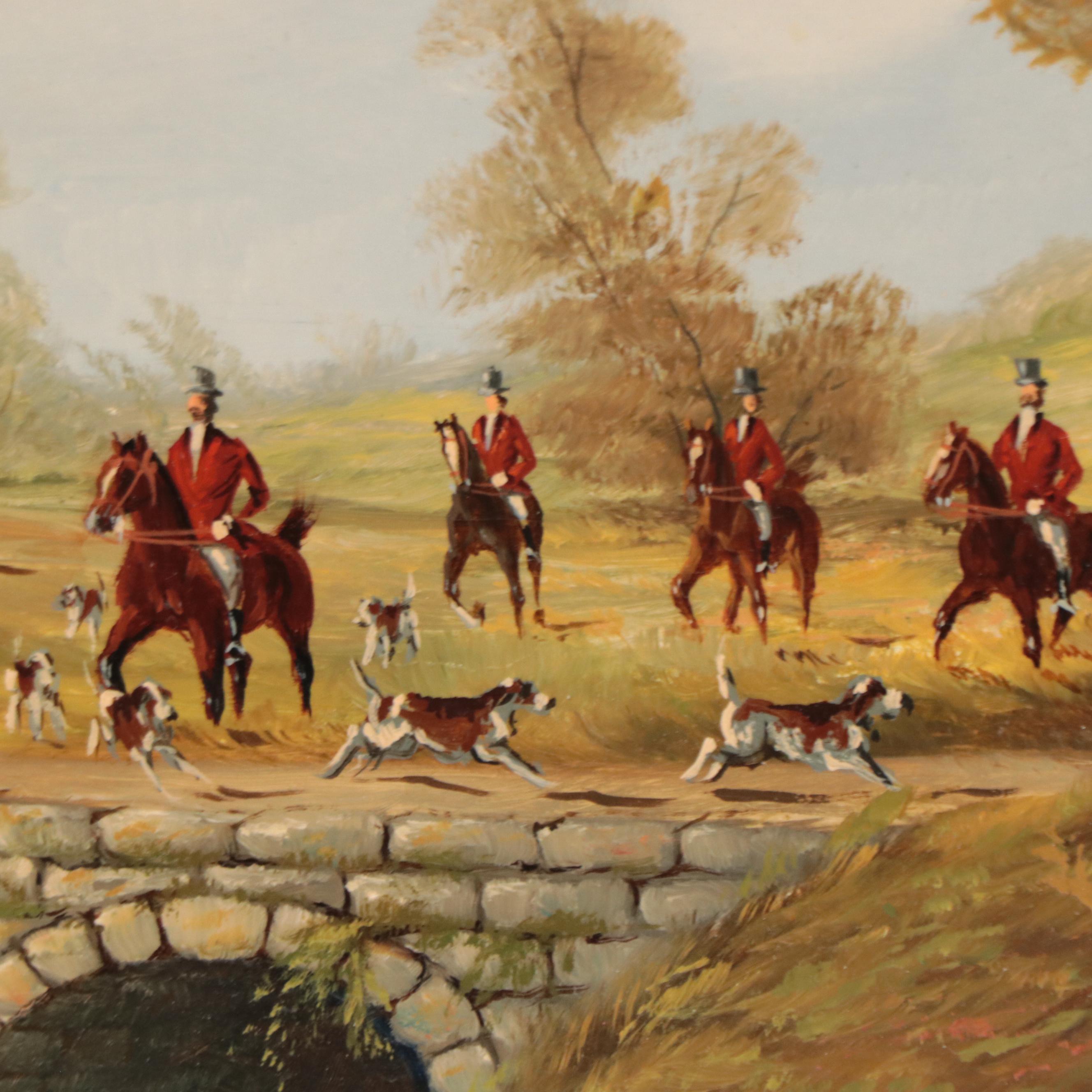 Oil Painting of a Fox Hunting Scene