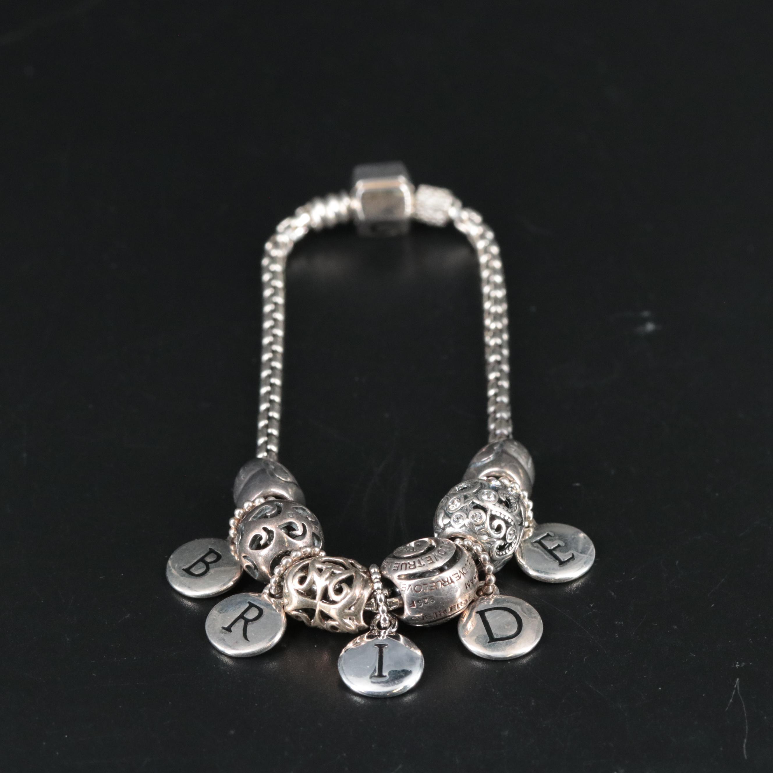 Sterling Bracelet Featuring Bride Themed Charms