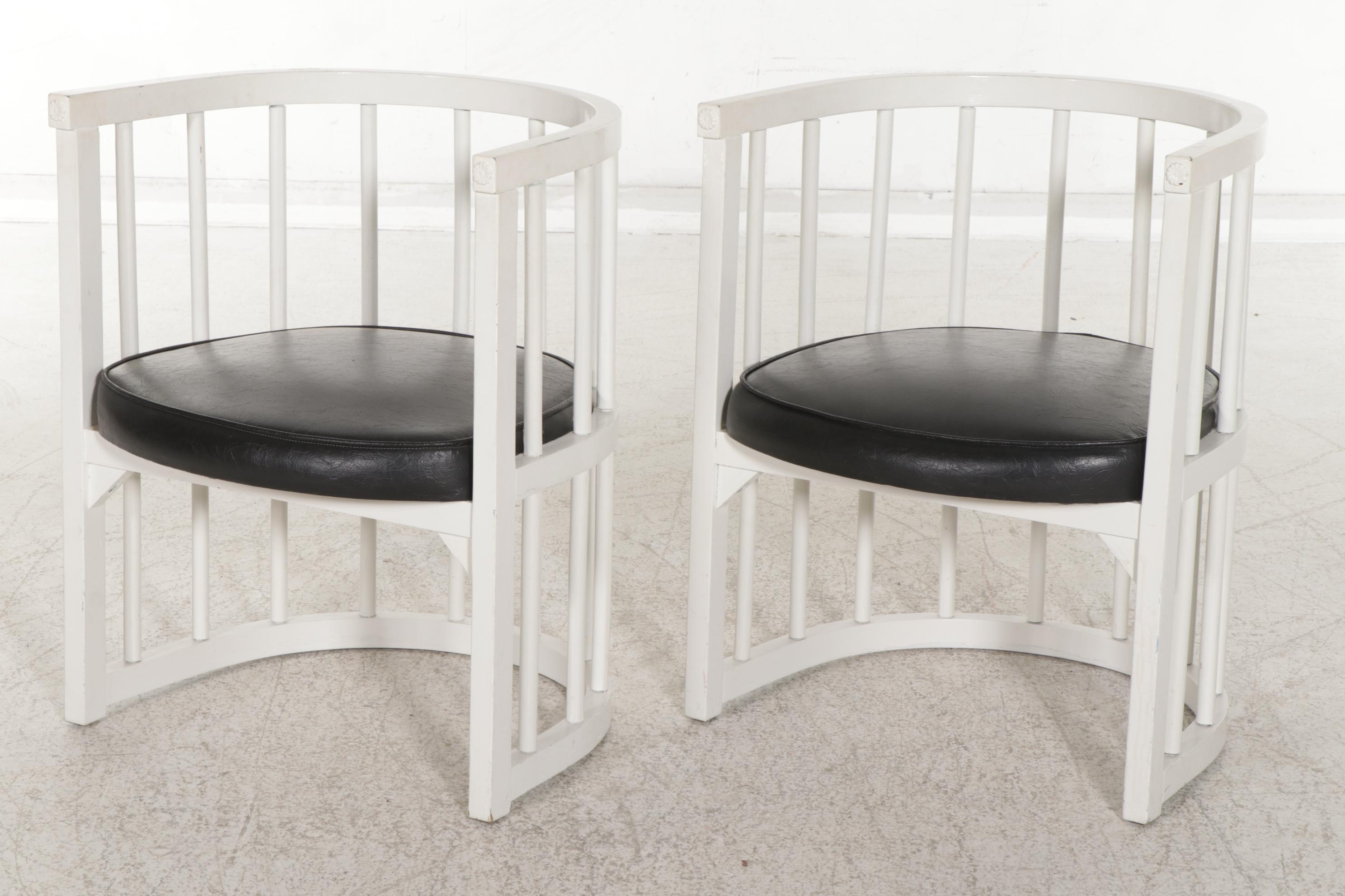 Pair of White-Painted Wood Spindle-Back Tub Chairs, Late 20th Century