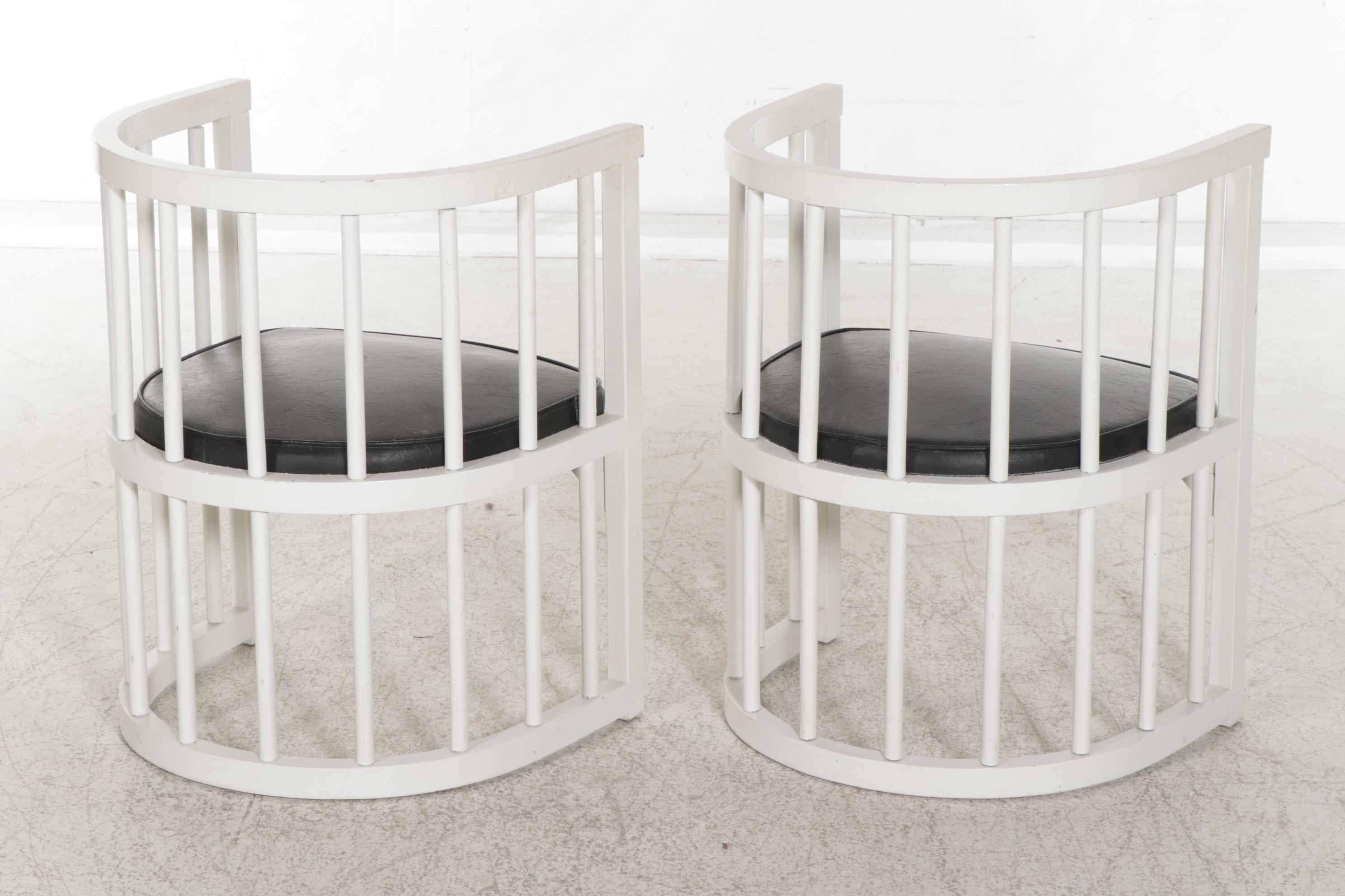 Pair of White-Painted Wood Spindle-Back Tub Chairs, Late 20th Century