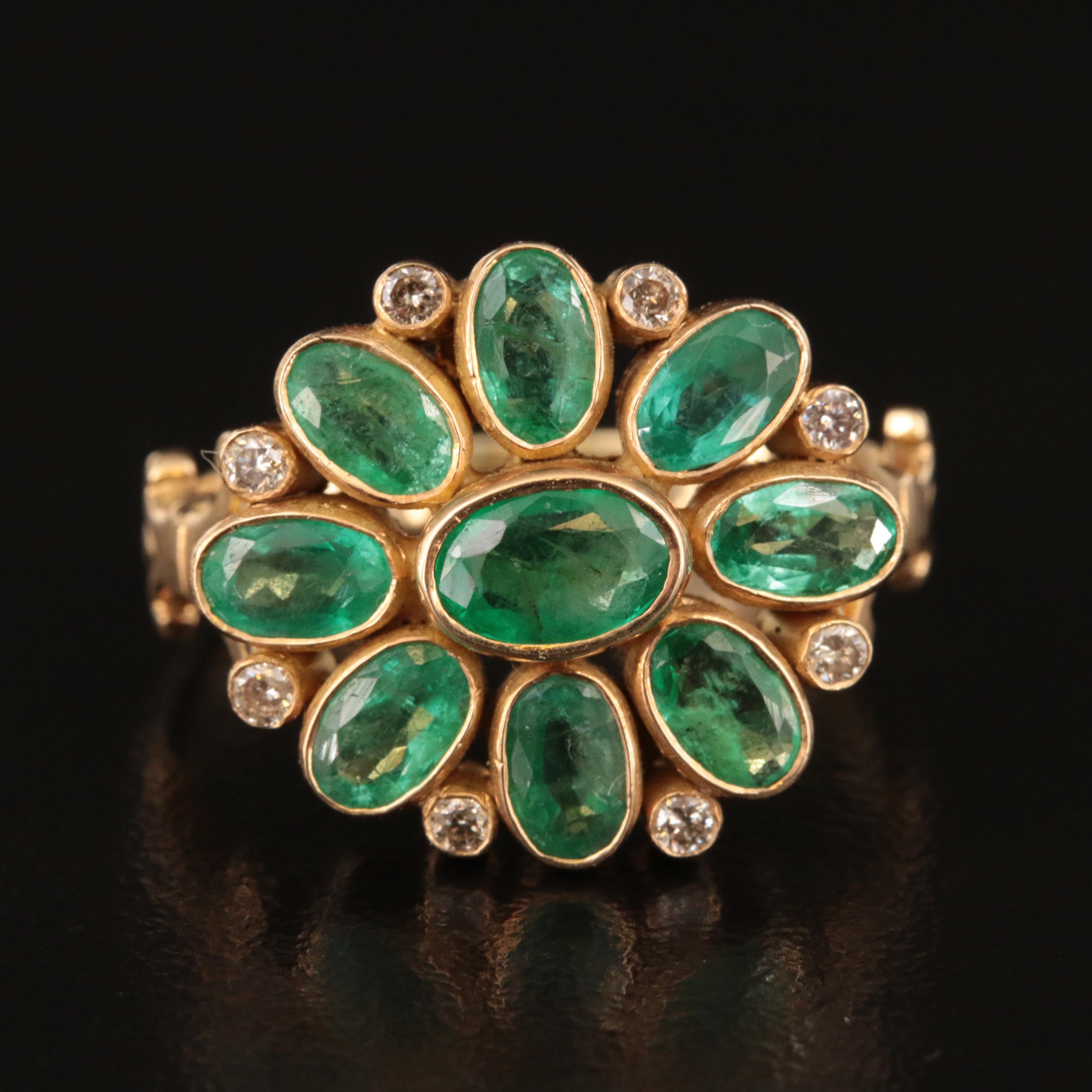 18K Emerald and Diamond Flower Ring