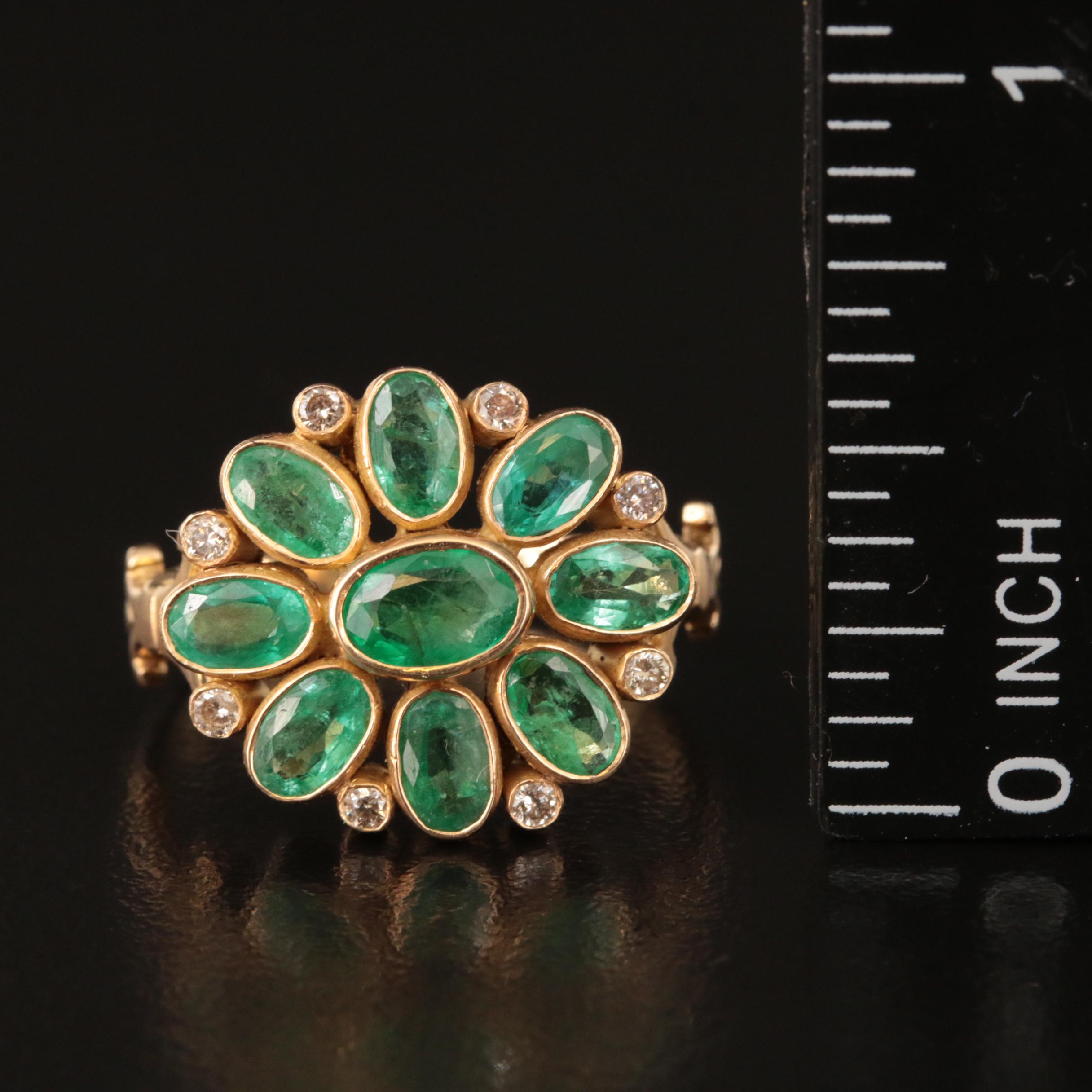 18K Emerald and Diamond Flower Ring