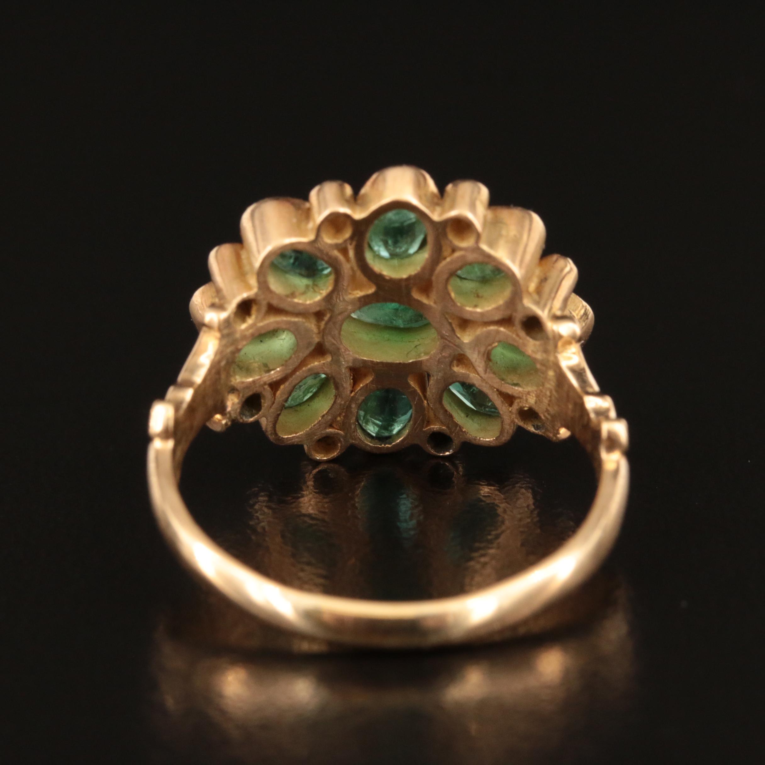18K Emerald and Diamond Flower Ring