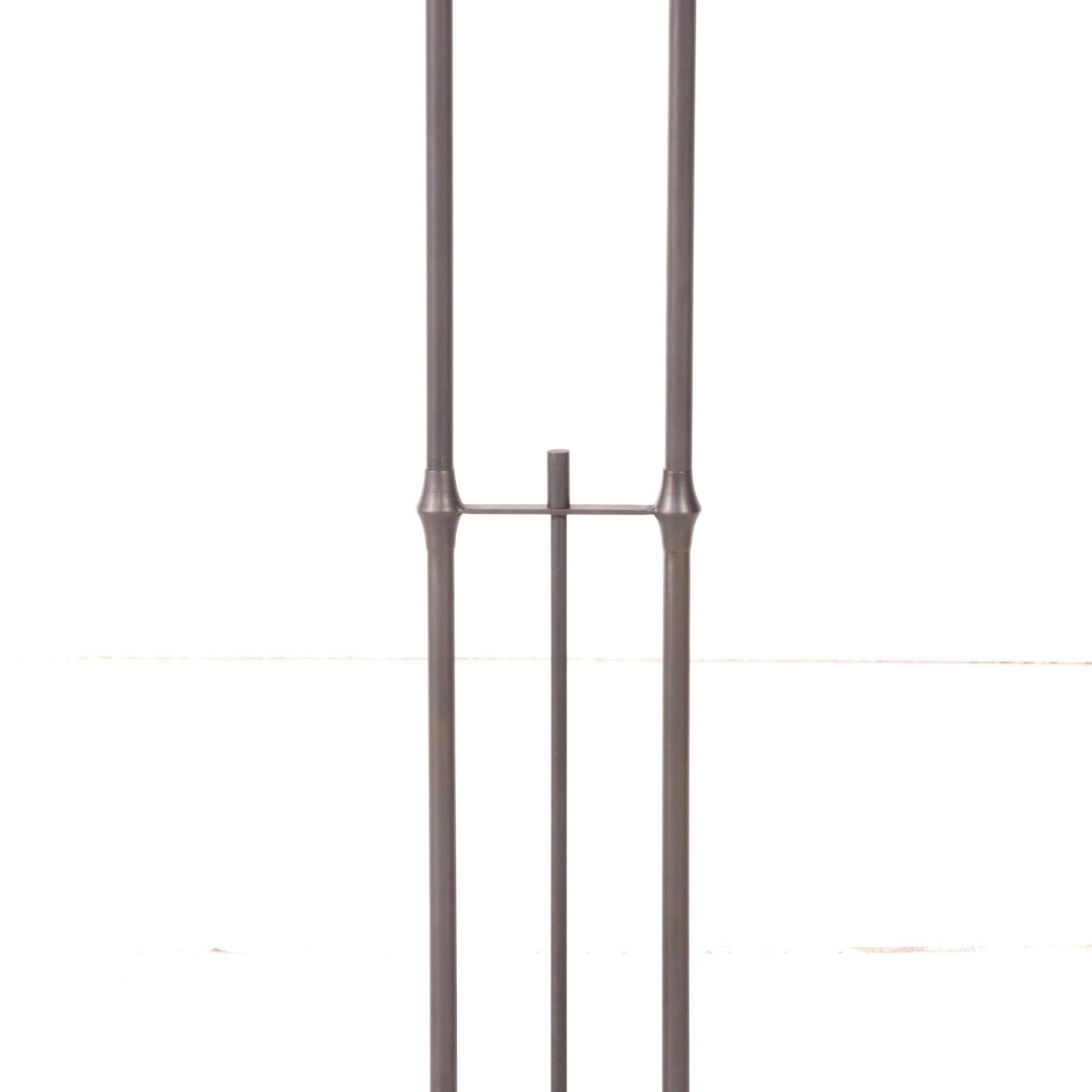 Modernist Style Patinated Metal, Acrylic and Glass Two-Light Floor Lamp