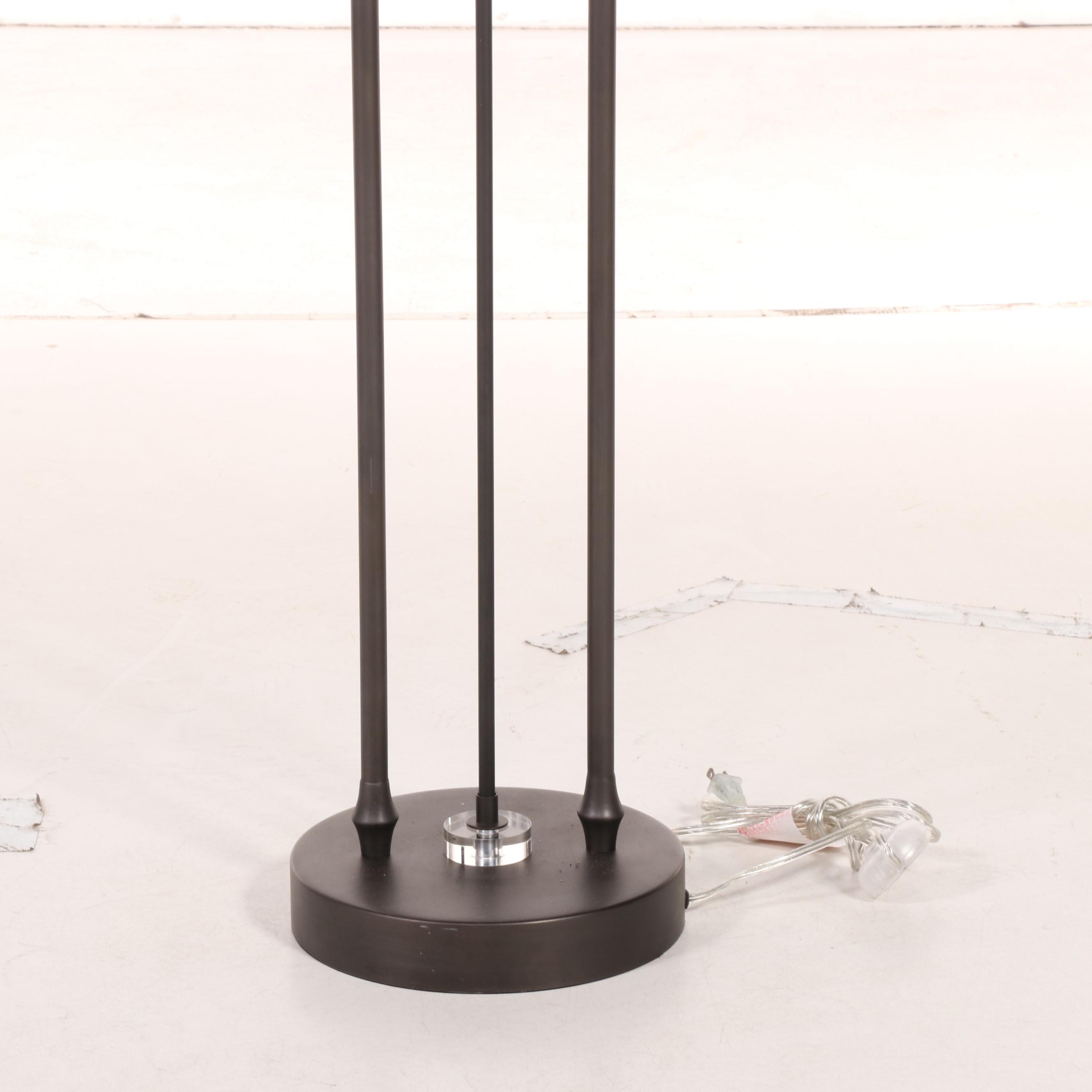 Modernist Style Patinated Metal, Acrylic and Glass Two-Light Floor Lamp