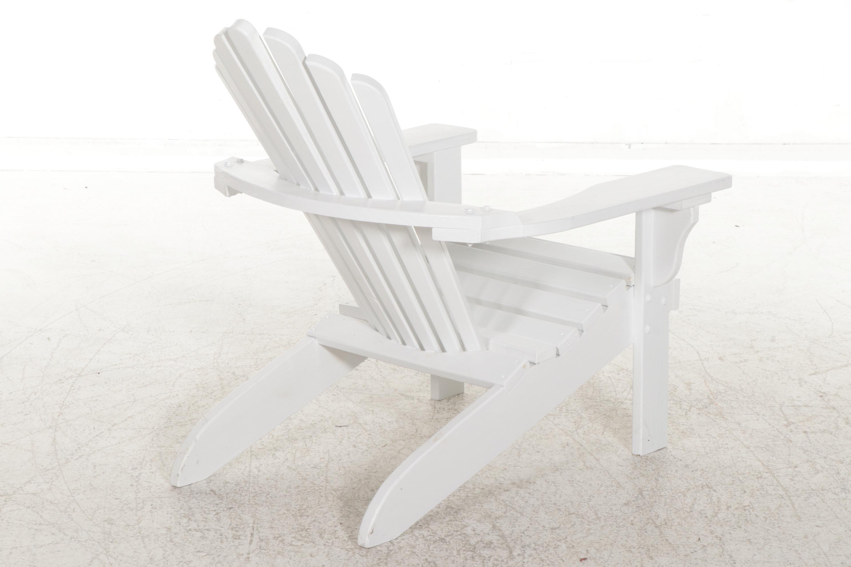 White-Painted Wooden Adirondack Chair with Ottoman