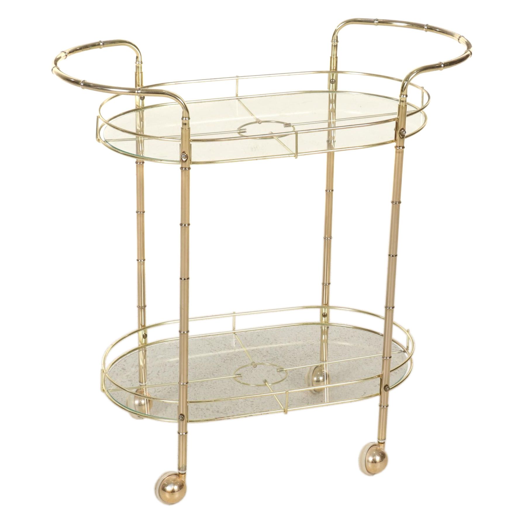 Faux Bamboo Style Metal Frame Glass Top Bar Cart, 21st Century