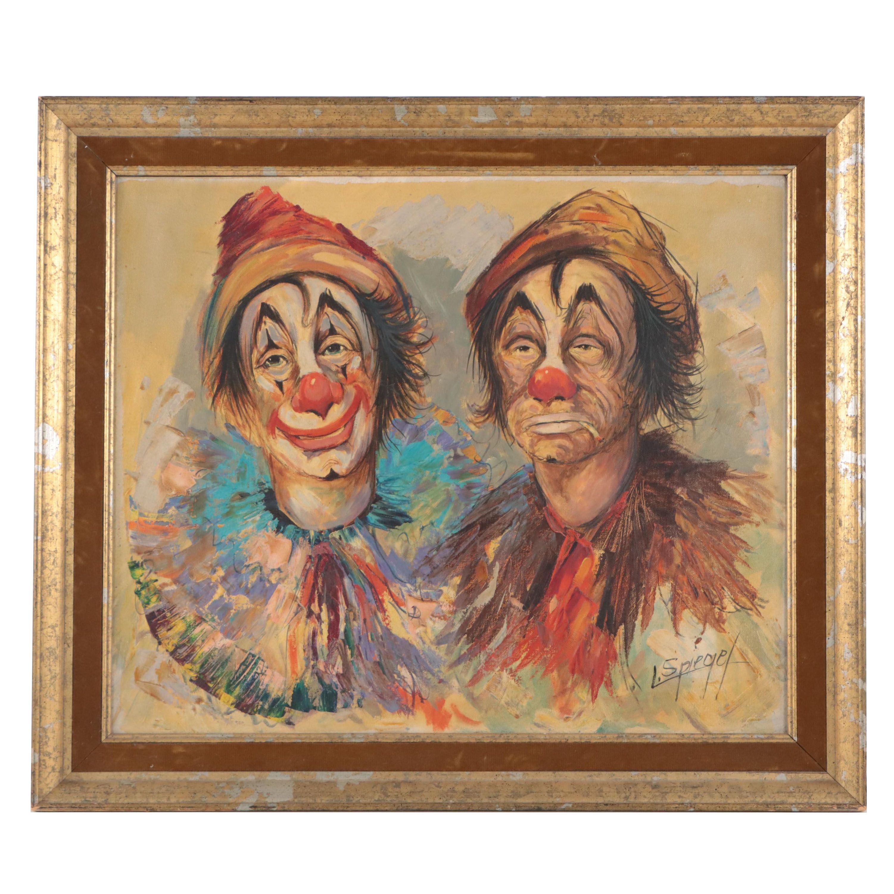 Louis Spiegel Double Clown Portrait Oil Painting