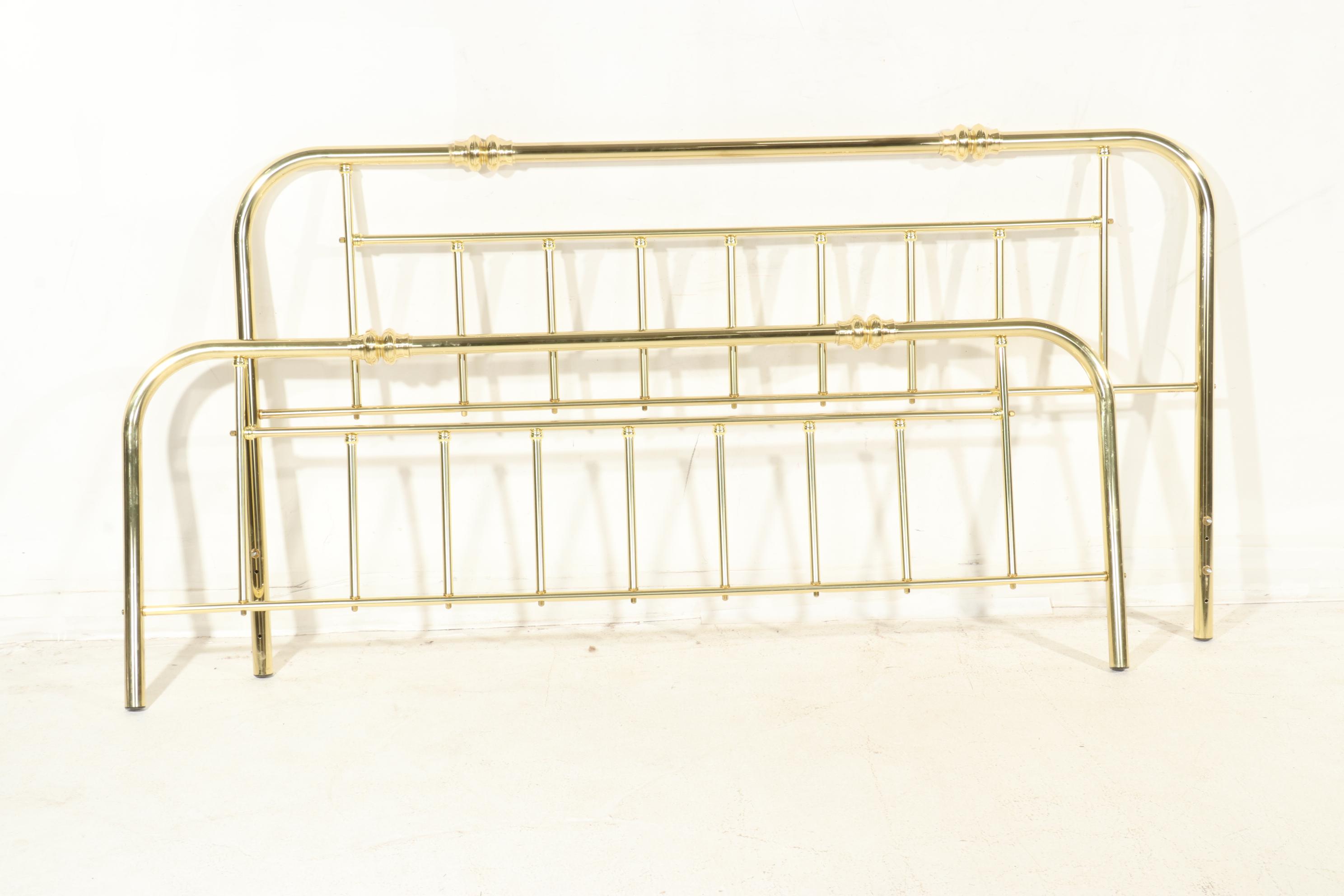 Brass Finished King Size Headboard and Footboard with Quilt Stand