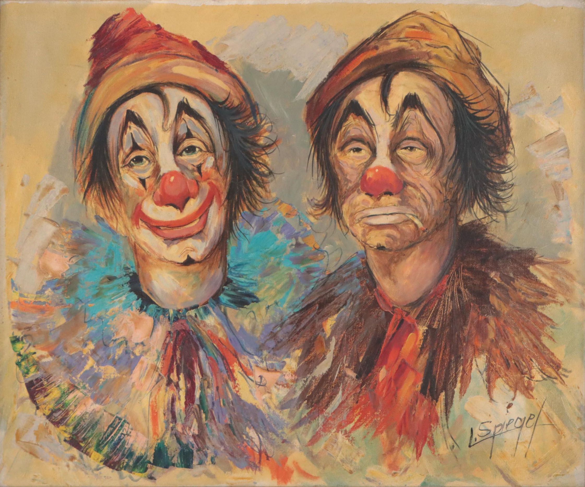 Louis Spiegel Double Clown Portrait Oil Painting