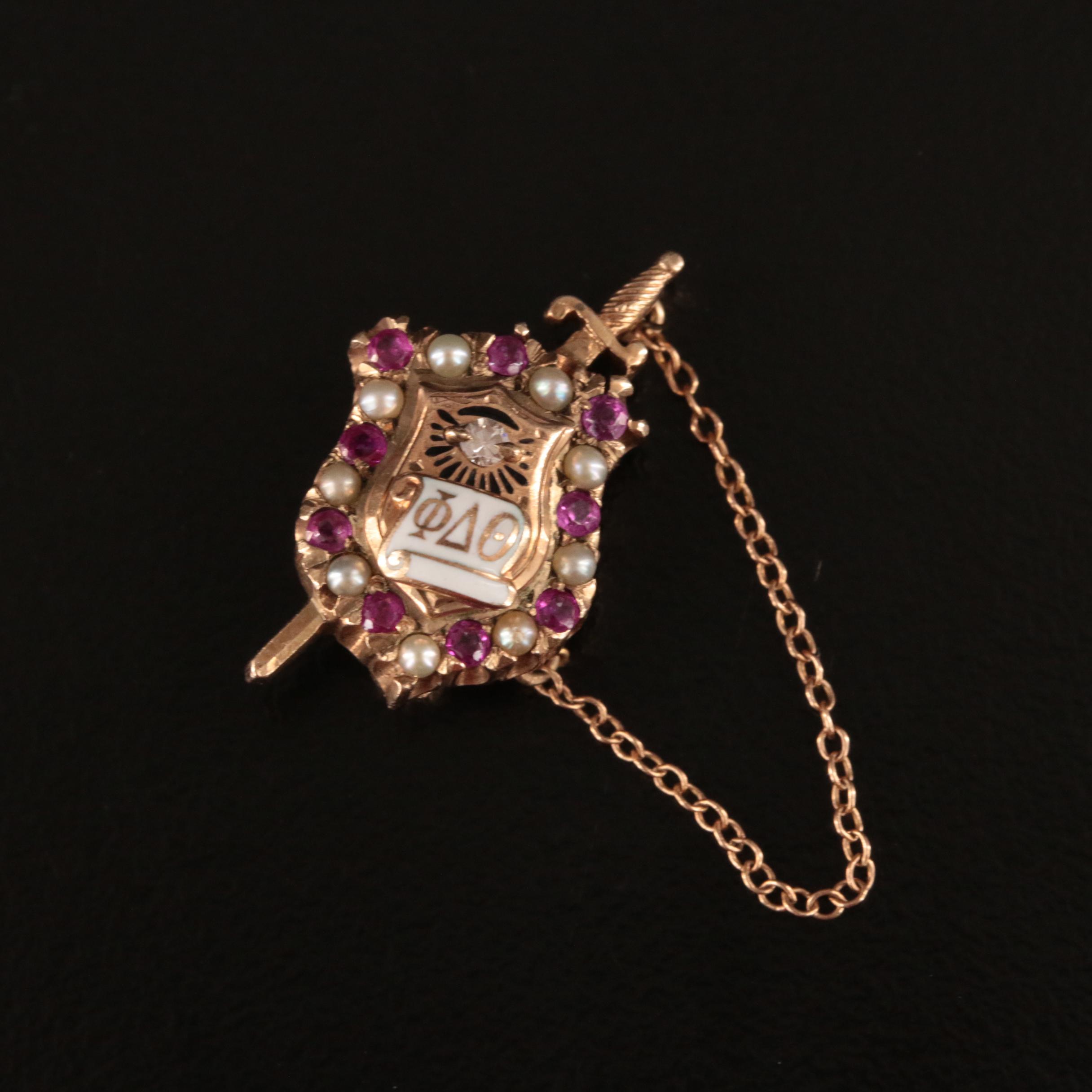 10K Diamond and Ruby Lapel Pledge Pin