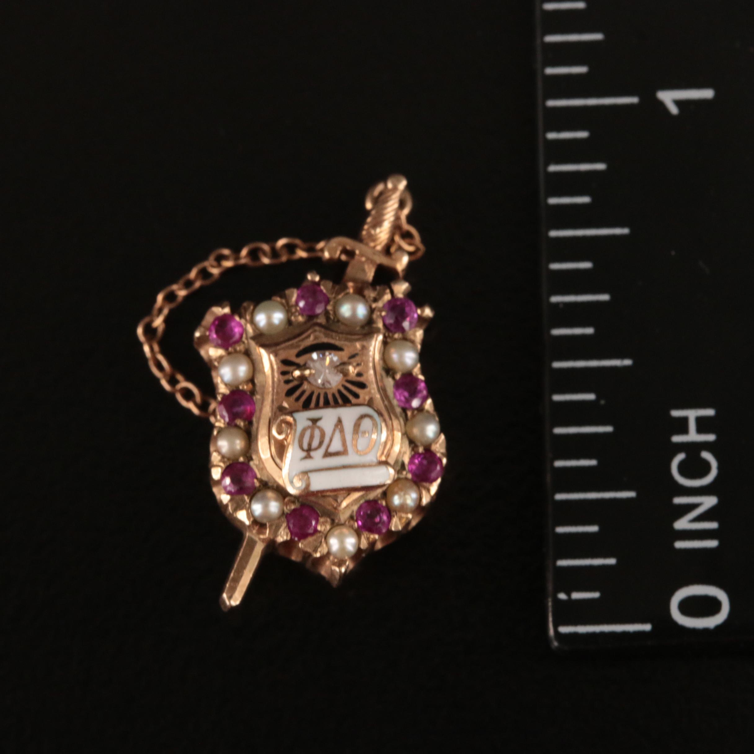 10K Diamond and Ruby Lapel Pledge Pin