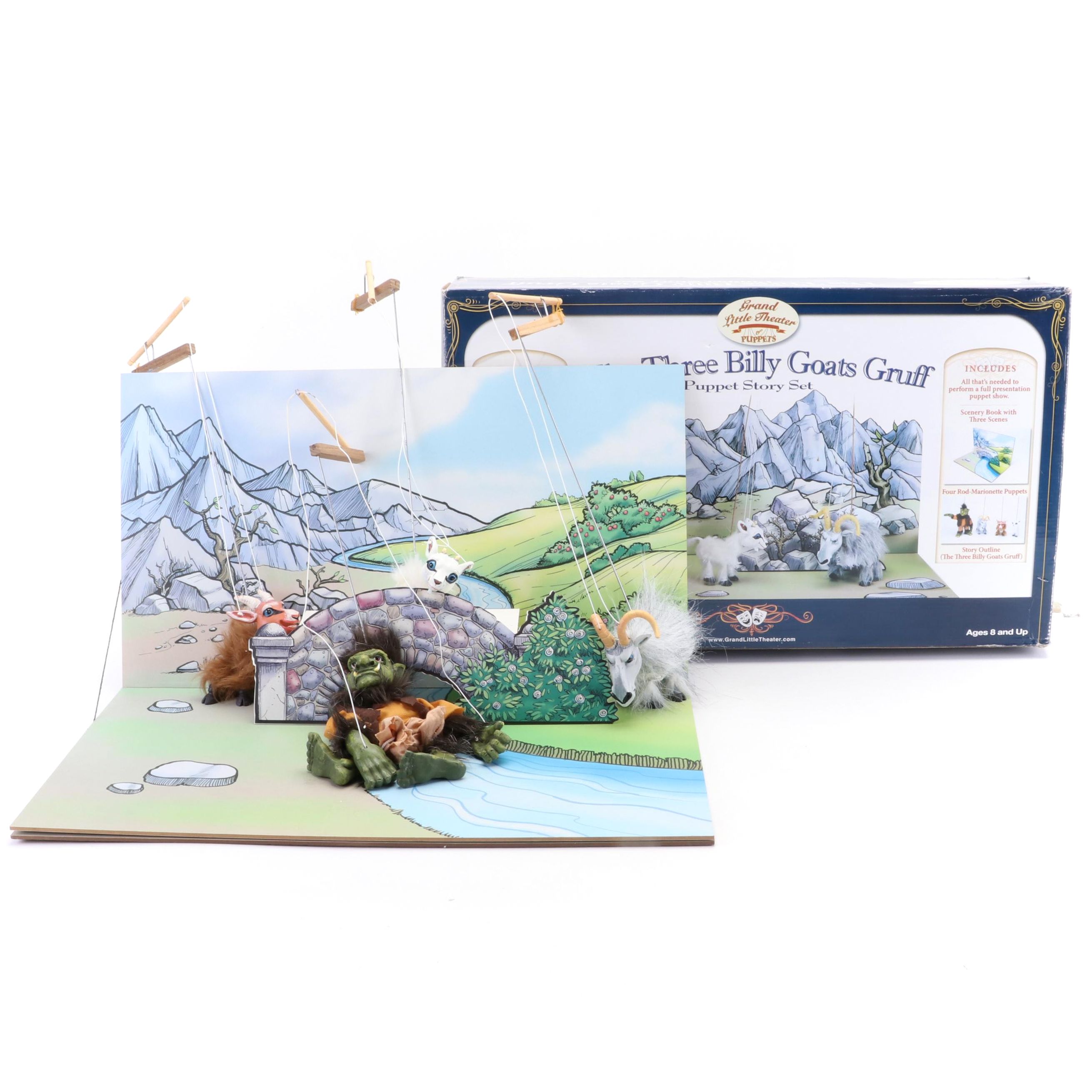 Grand Little Theater The Three Billy Goats Gruff Marionette Puppets Story Set