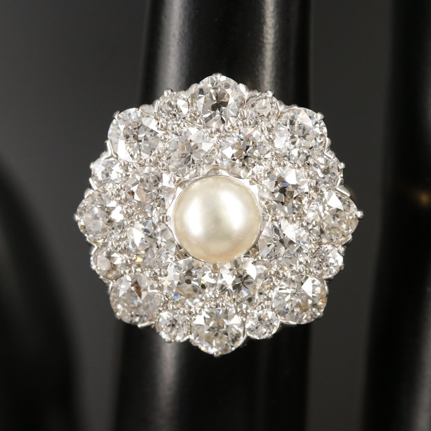 14K and Platinum Pearl and 5.00 CTW Diamond Ring