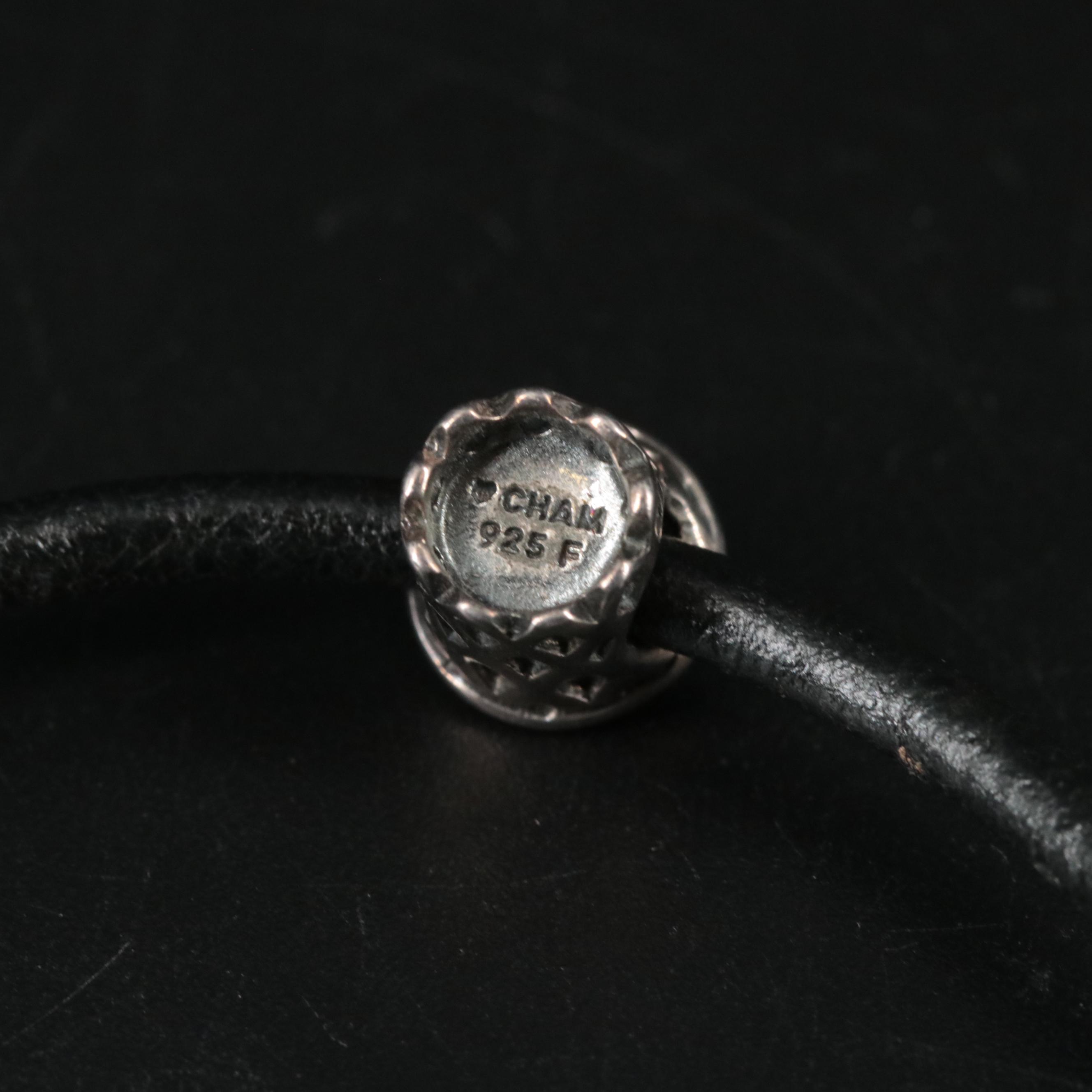 Leather Cord Bracelet Featuring Sterling "Grandson" Themed Charms