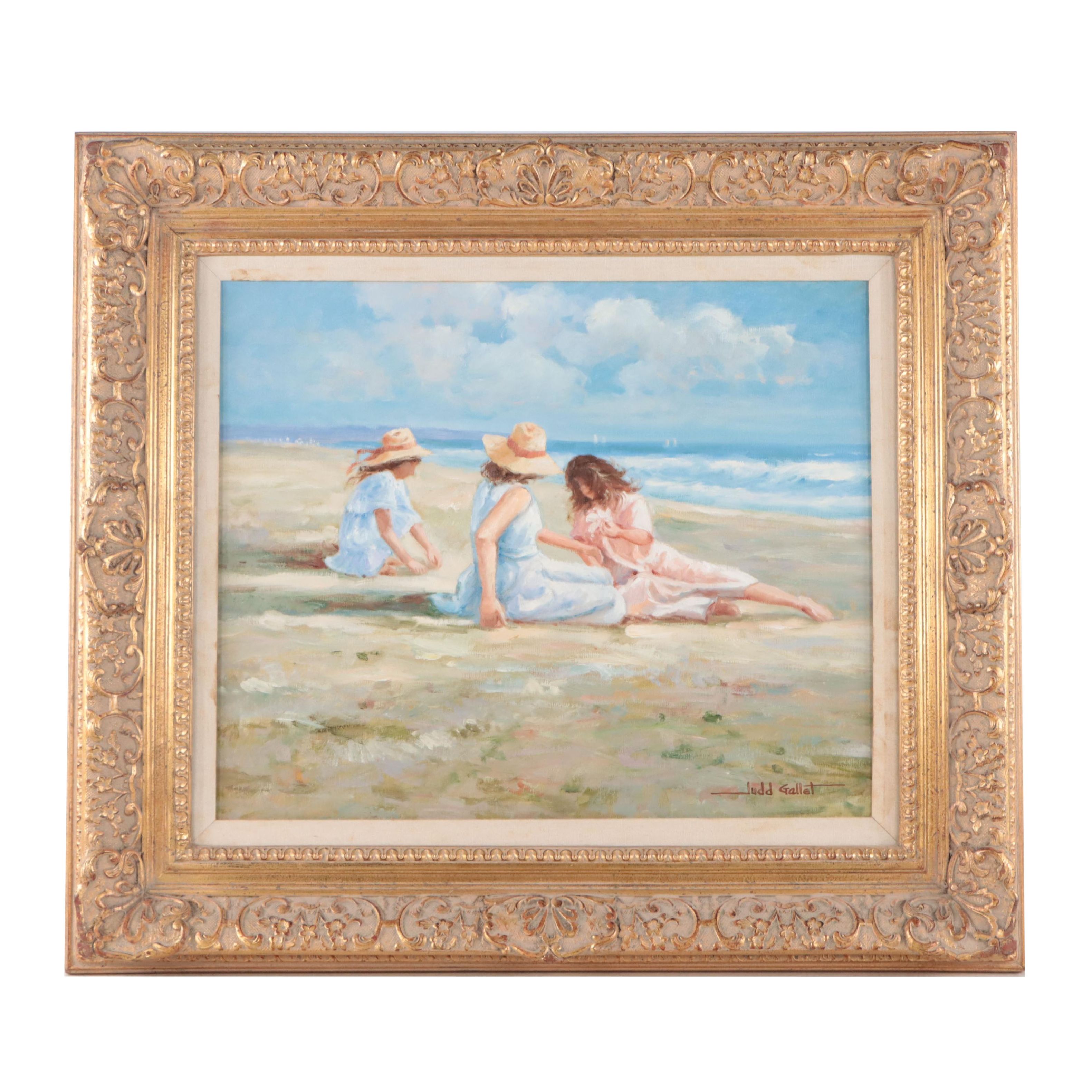 Judd Gallet Impressionist Style Oil Painting of Coastal Scene With Figures