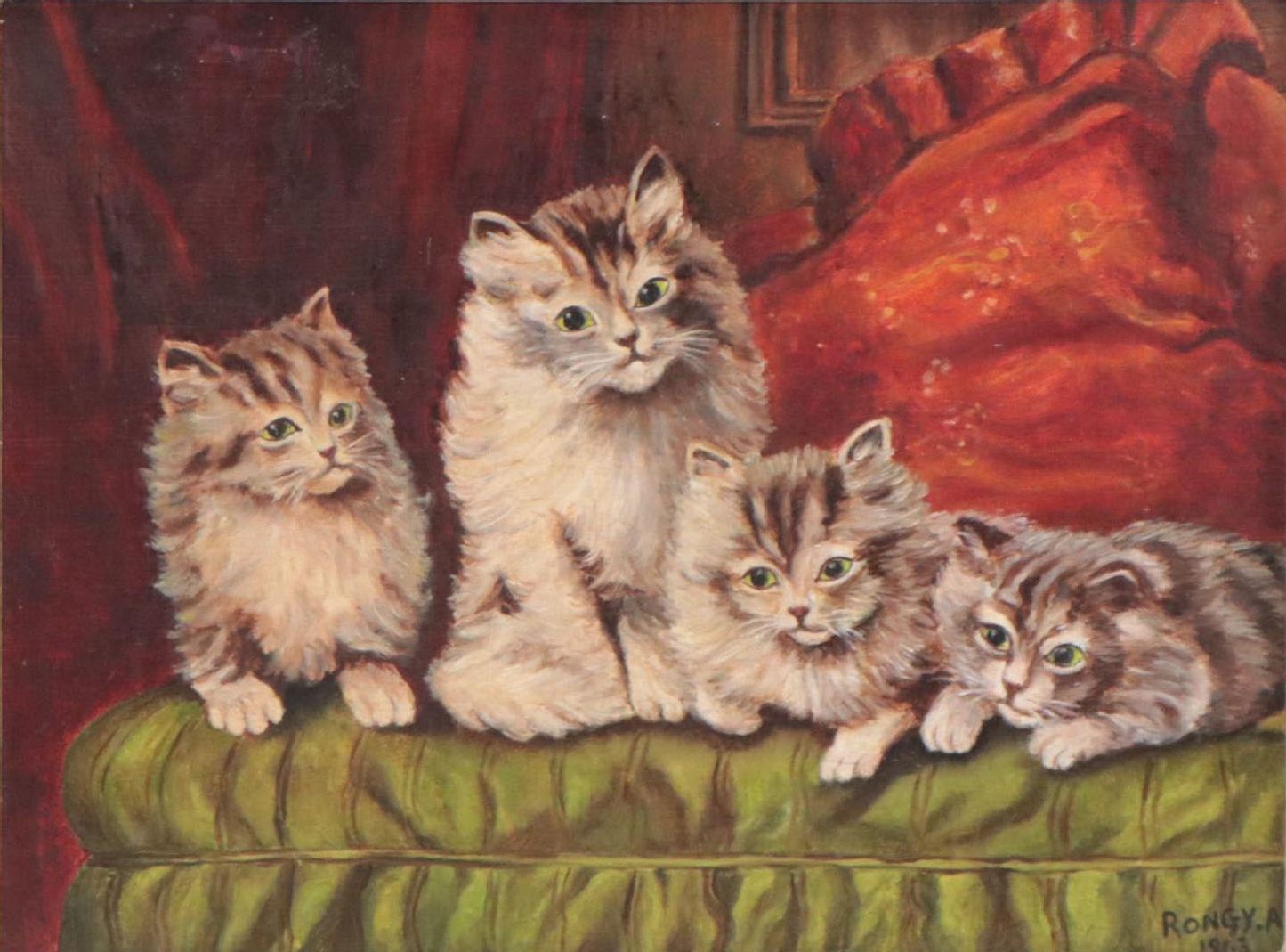 Oil Painting of Kittens on a Couch, 1963