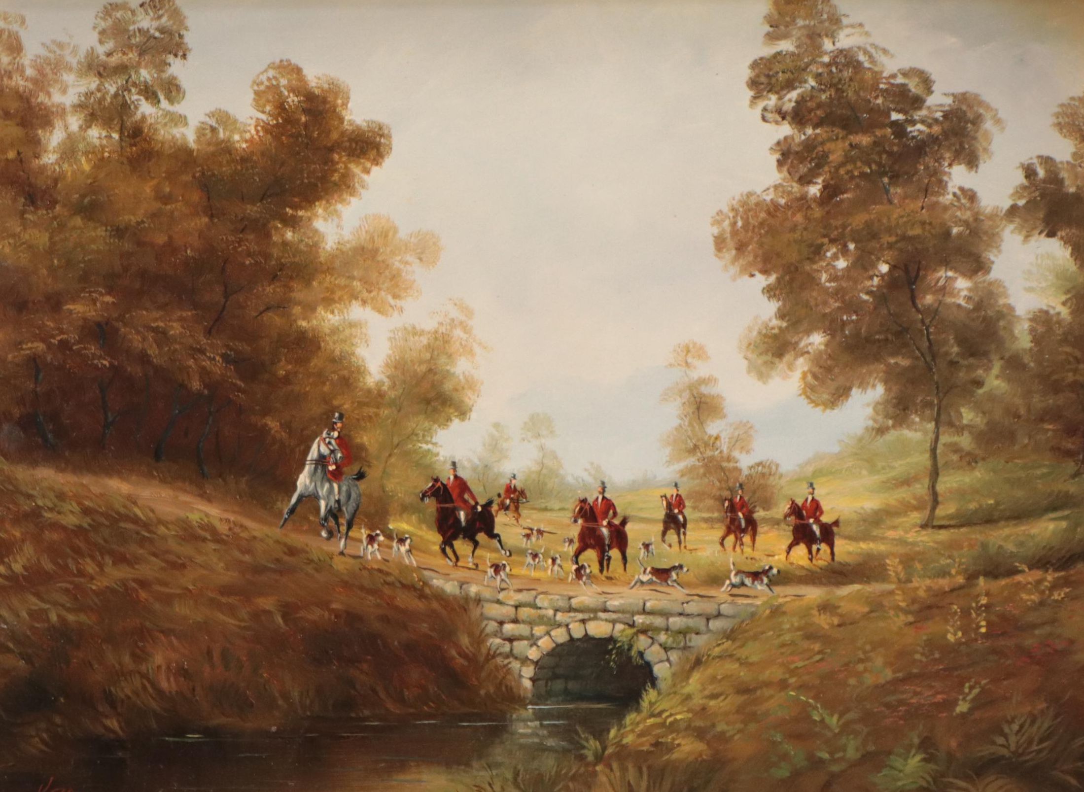 Oil Painting of a Fox Hunting Scene