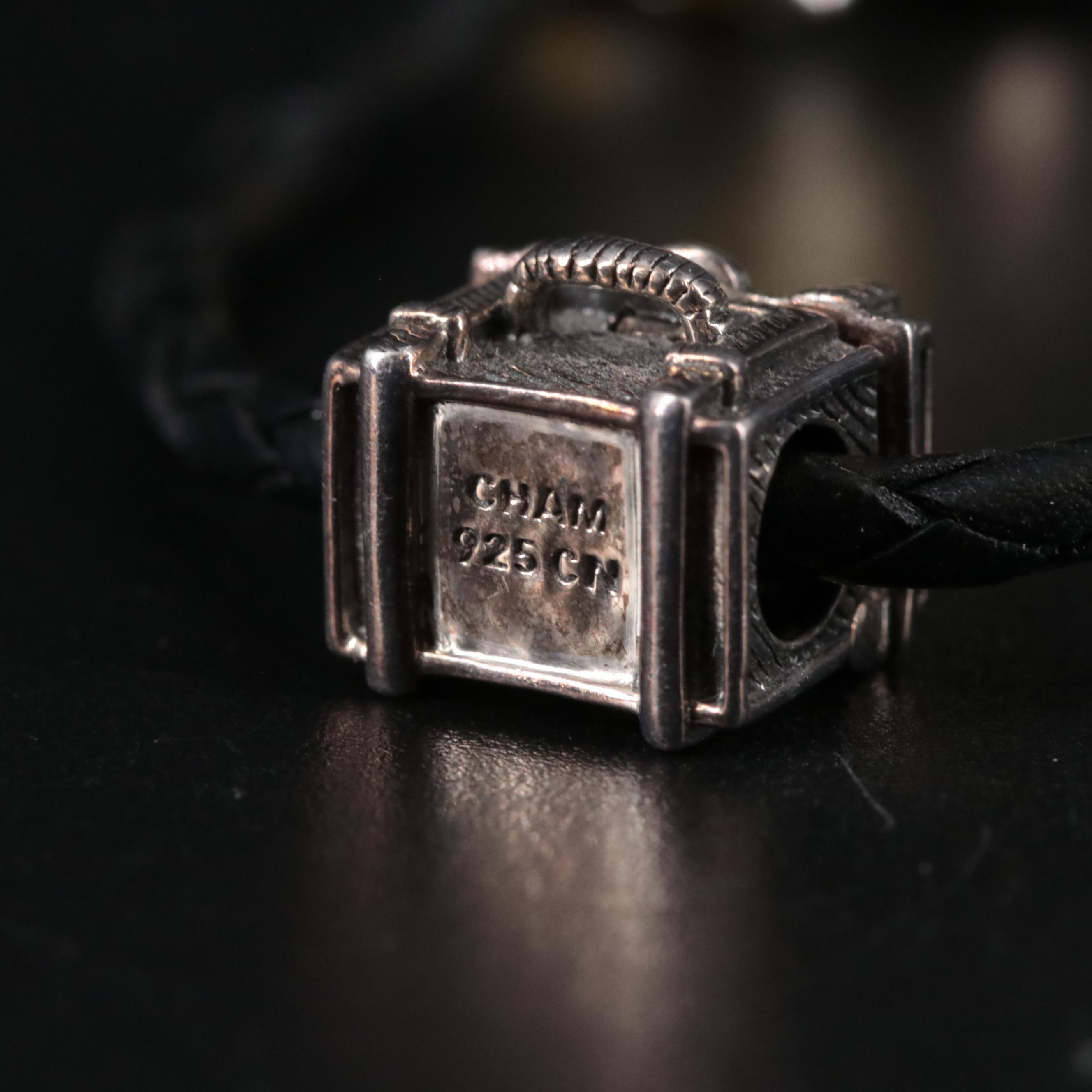 Leather Band Bracelet Featuring Sterling New York City Themed Charms