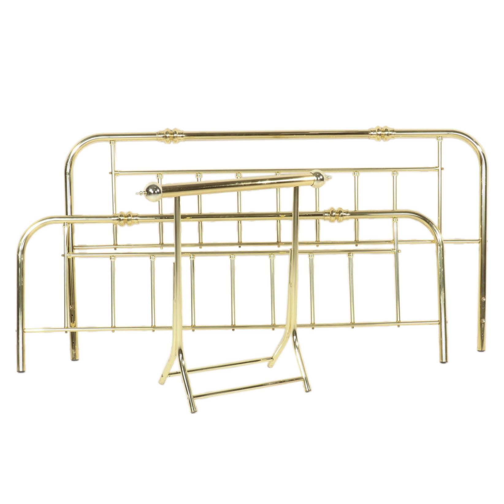 Brass Finished King Size Headboard and Footboard with Quilt Stand