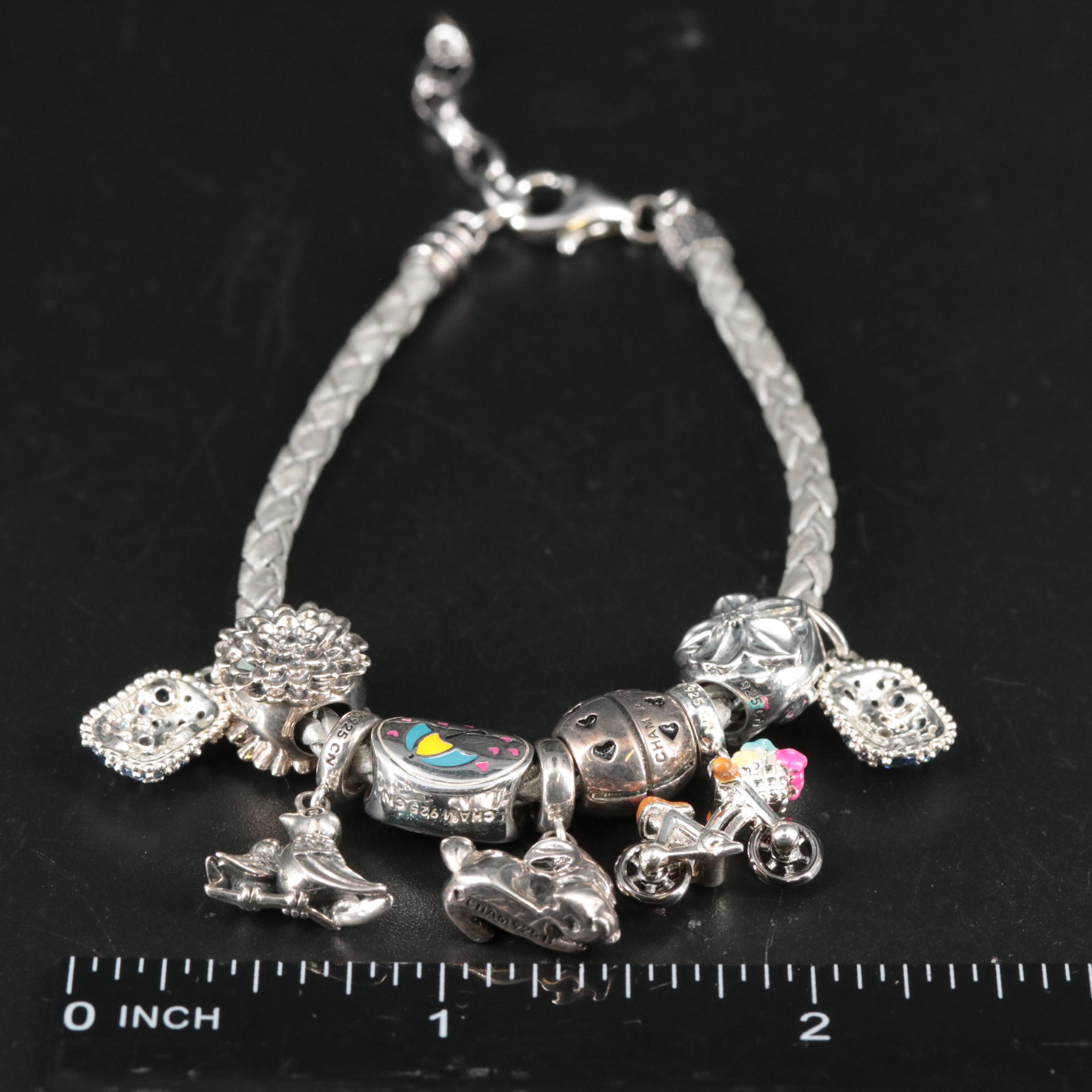 Leather Band Featuring Sterling Spring Themed Charms