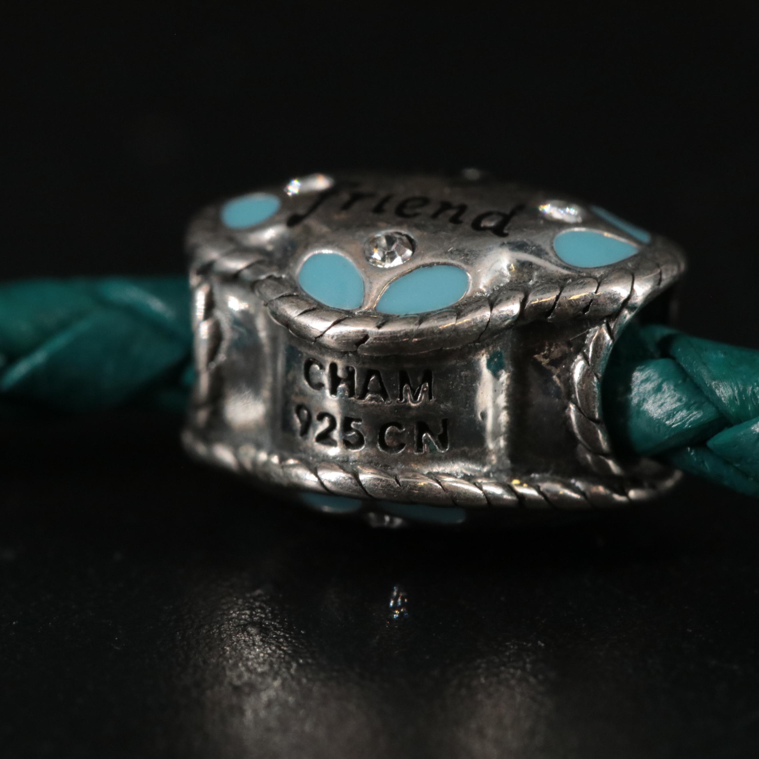 Leather Braided Band Featuring Sterling "My Sister" and Other Charms