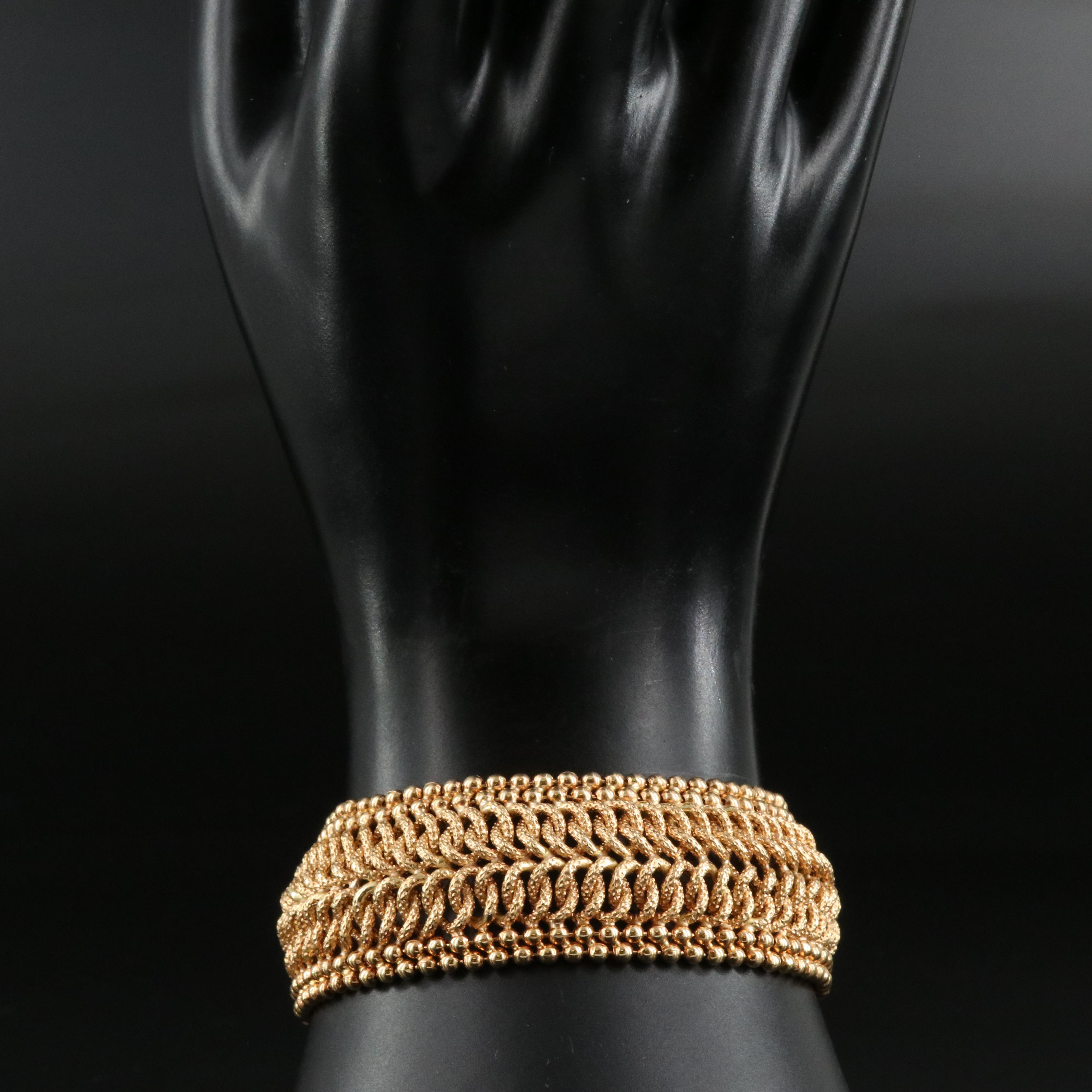 Italian 18K Wide Fancy Double Curb and Ball Bead Bracelet