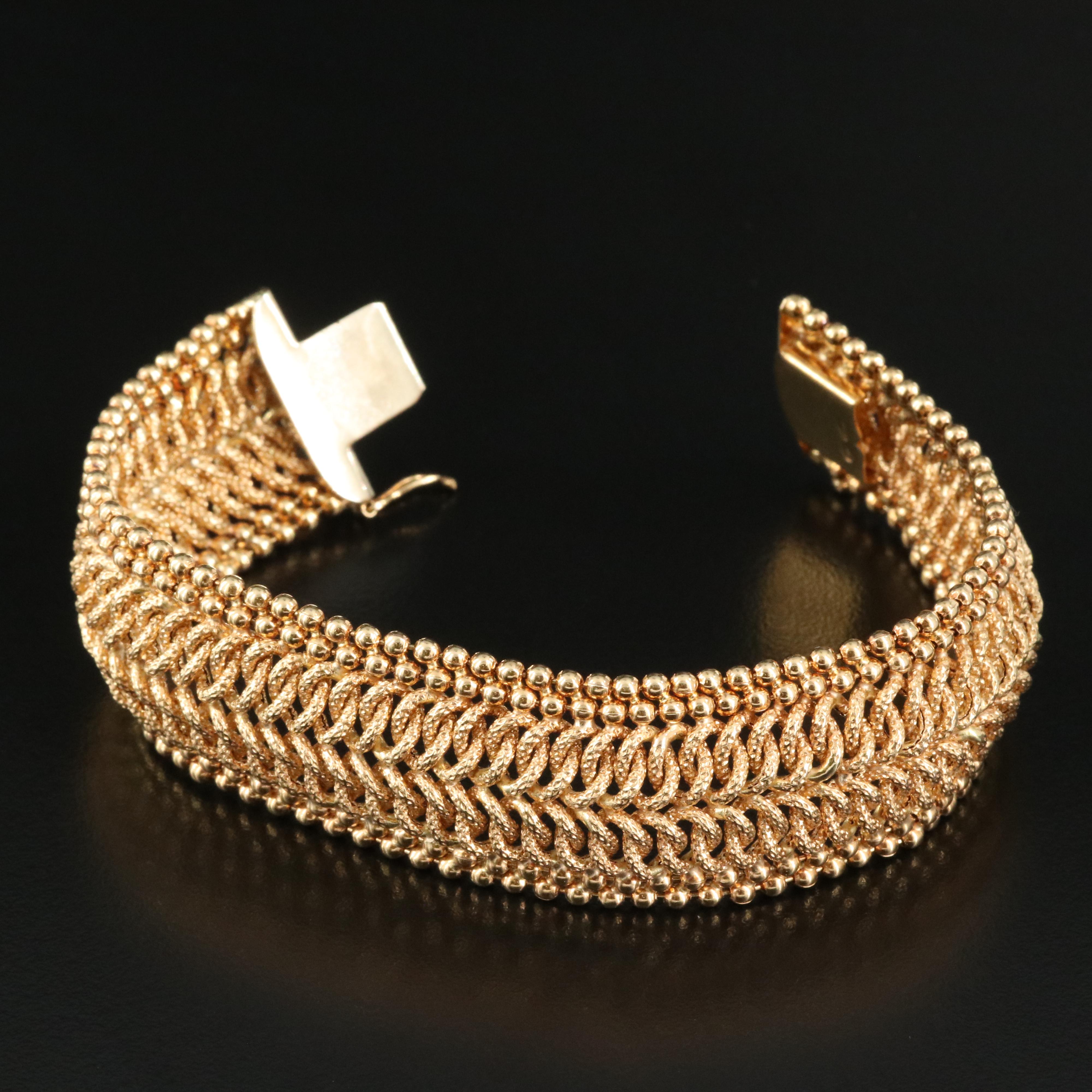 Italian 18K Wide Fancy Double Curb and Ball Bead Bracelet