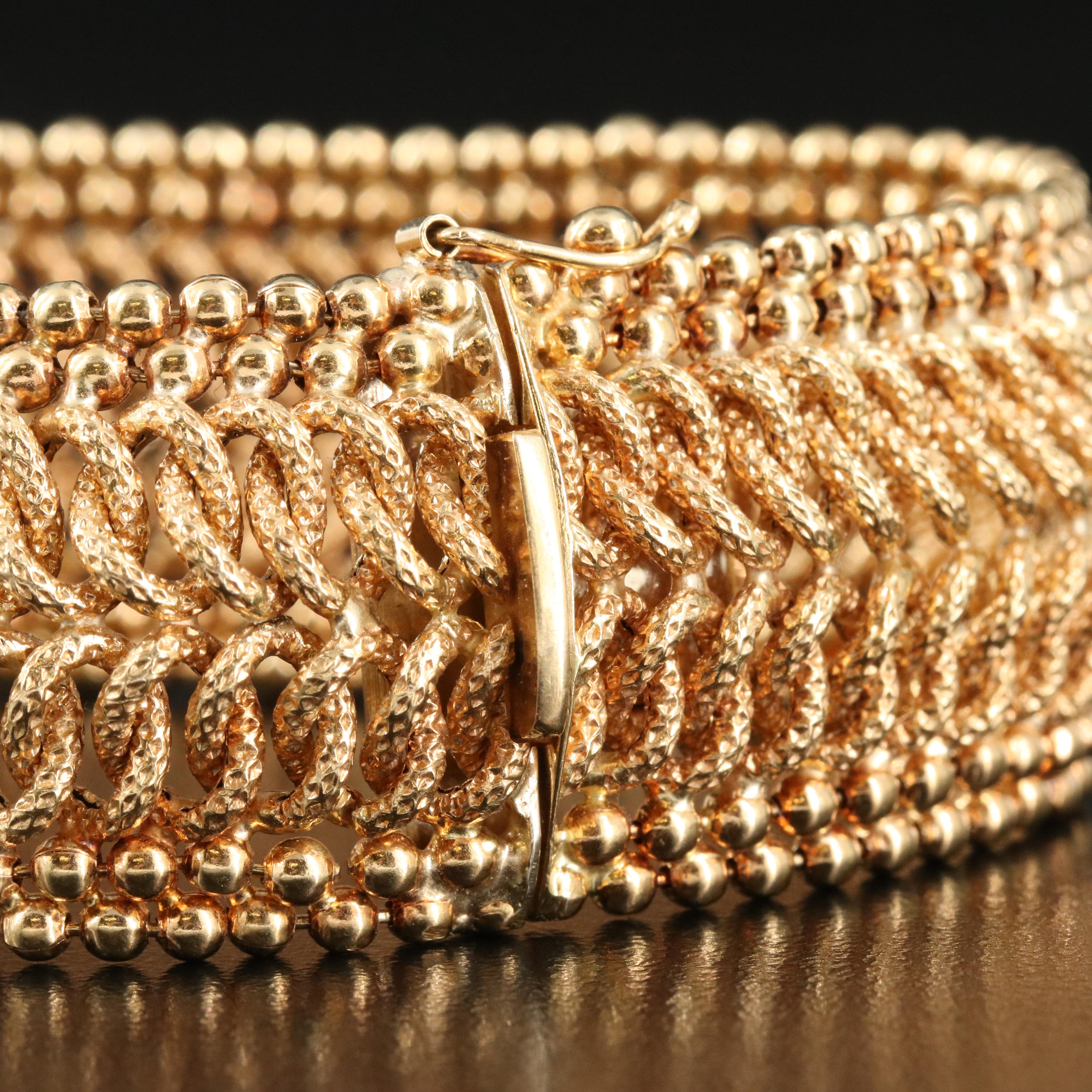 Italian 18K Wide Fancy Double Curb and Ball Bead Bracelet