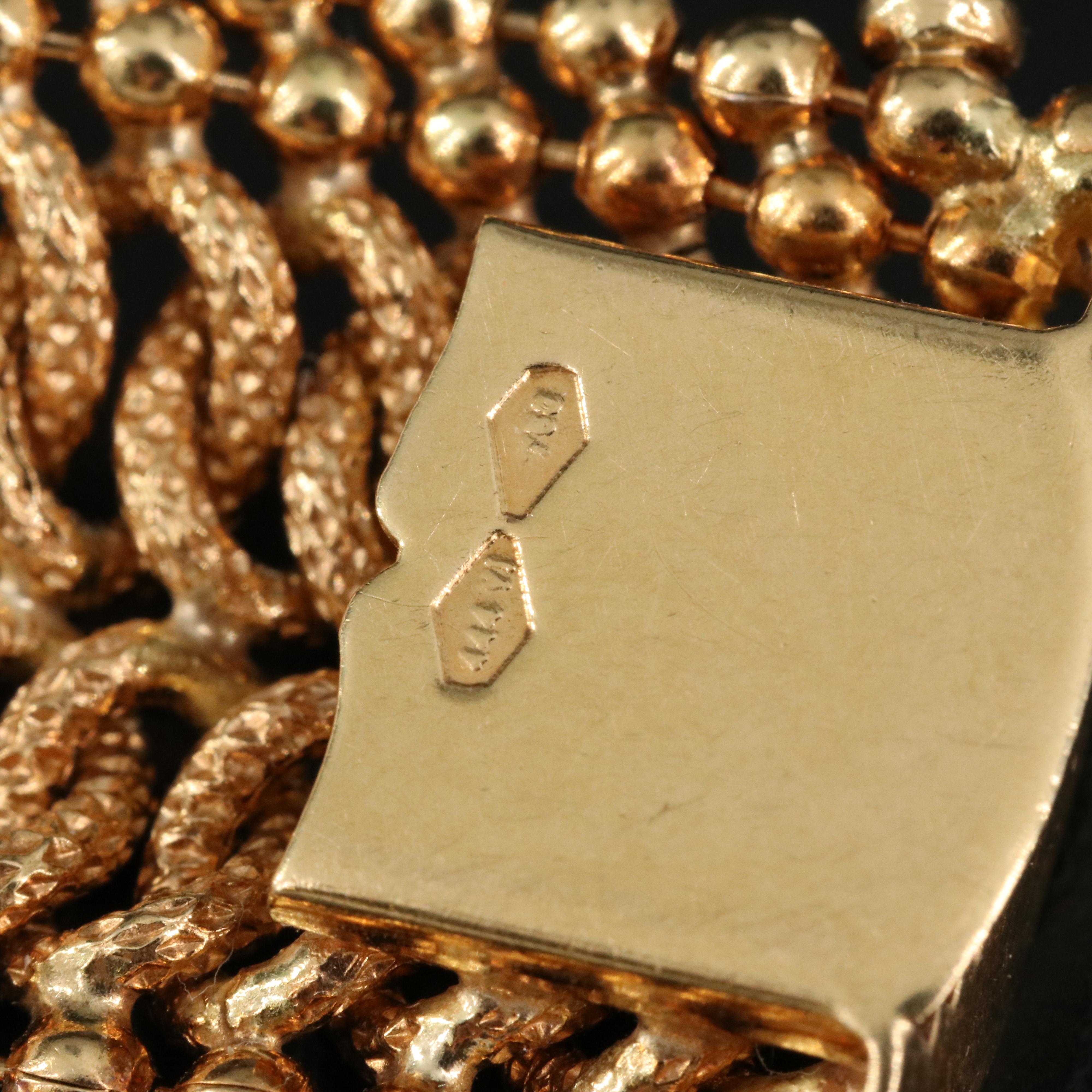 Italian 18K Wide Fancy Double Curb and Ball Bead Bracelet