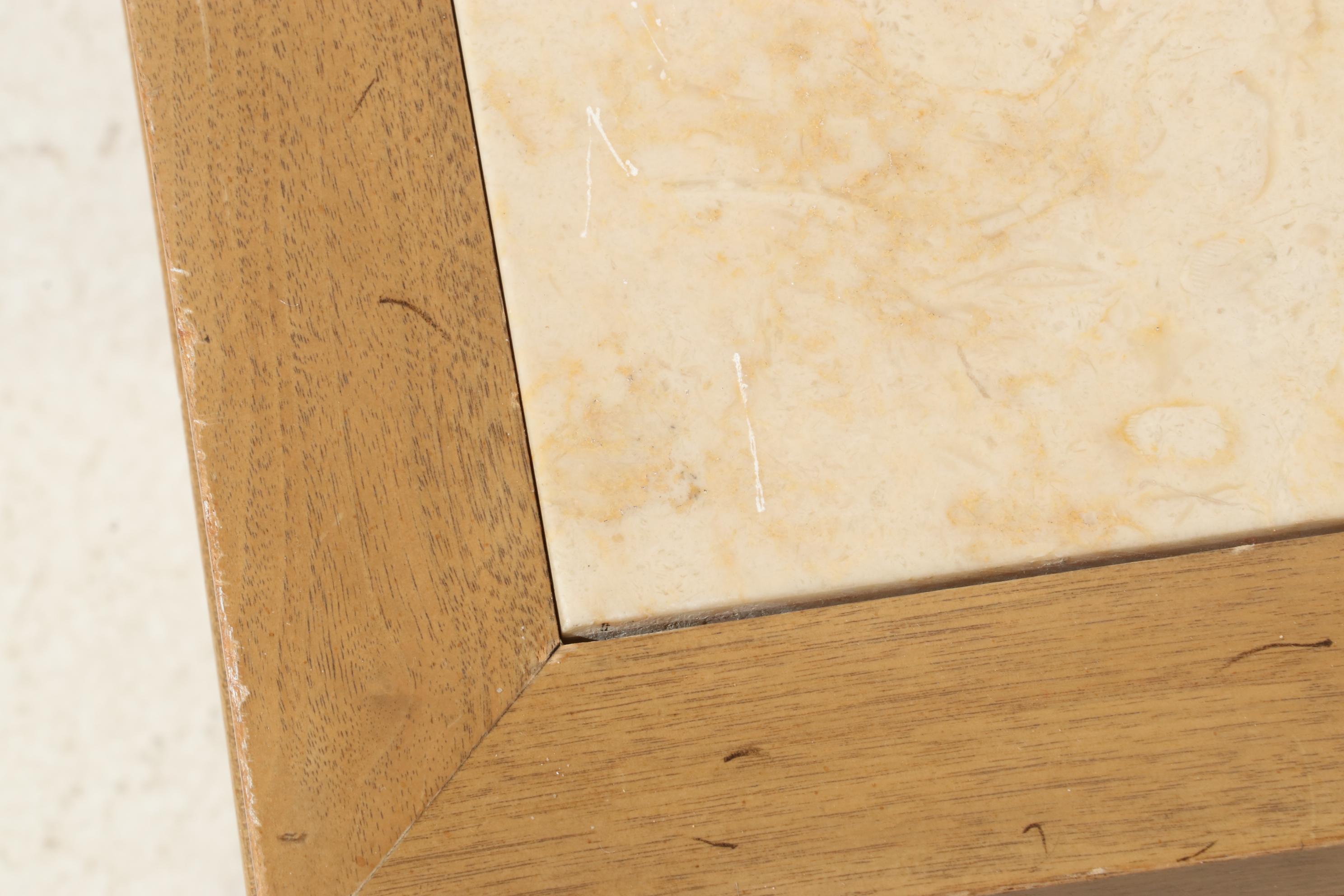 Pair of Walnut Side Tables with Travertine Tops, Late 20th Century