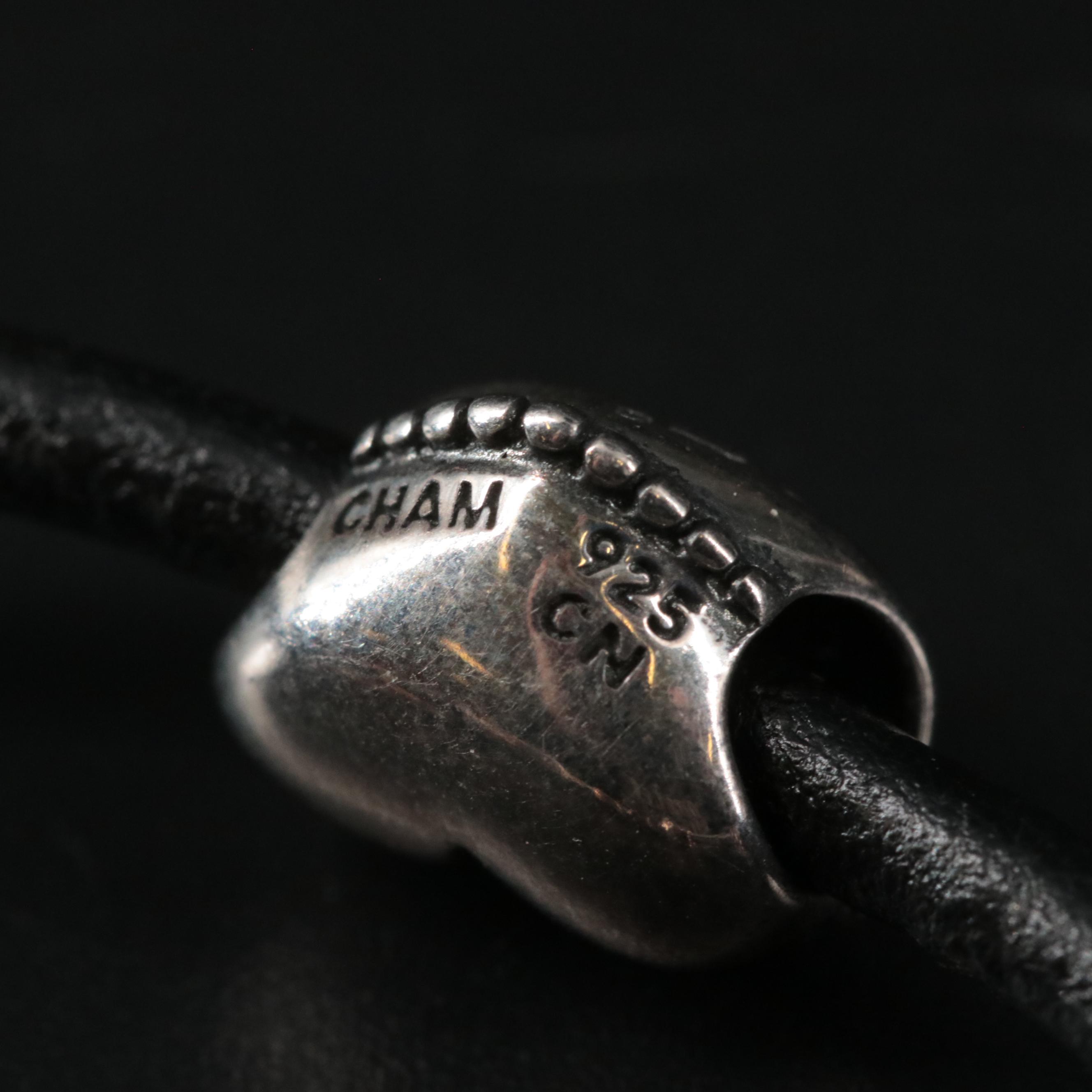 Leather Band Bracelet With Friendship Themed Sterling Charms