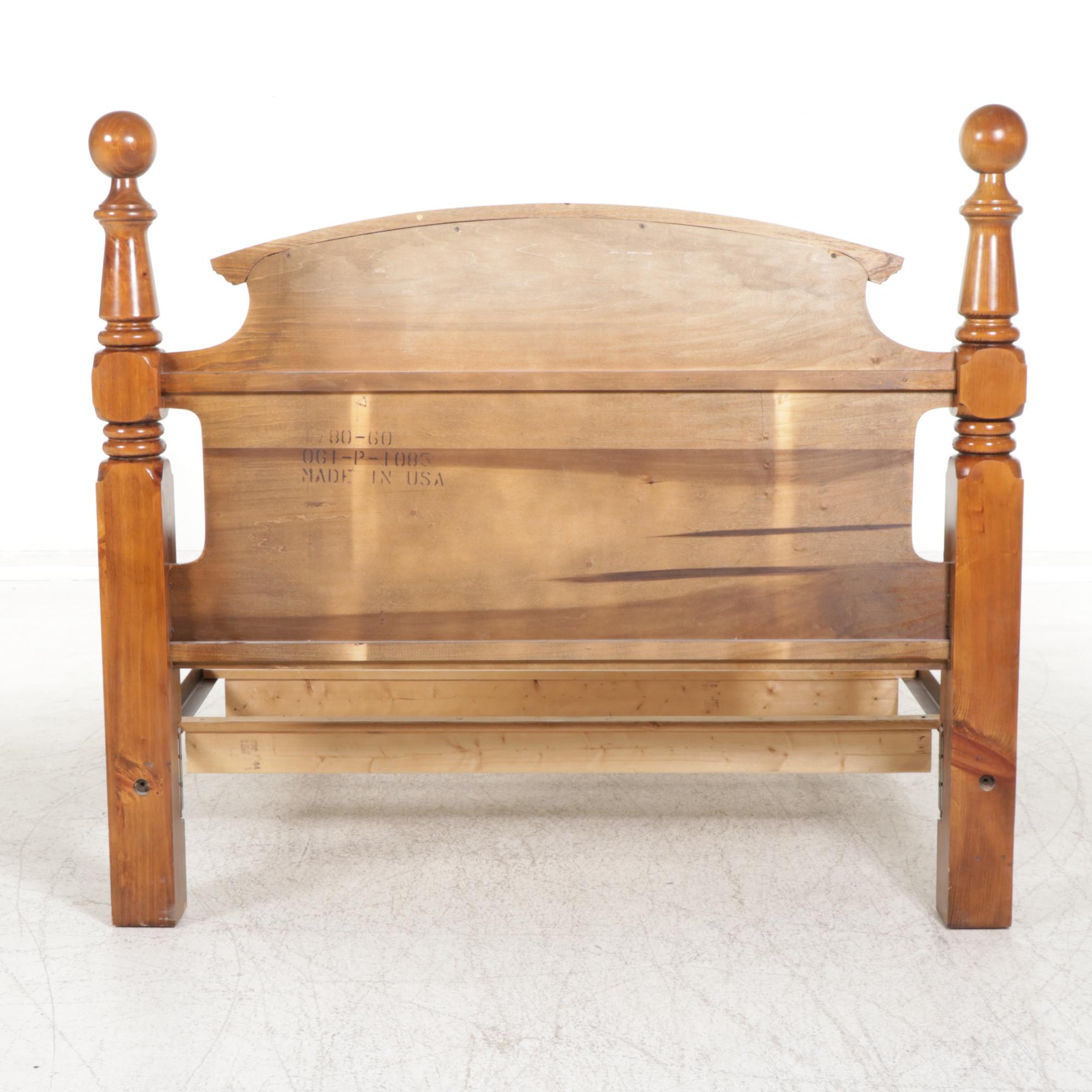 Pine Queen/Full Size Headboard and Footboard with Cannonball Finials