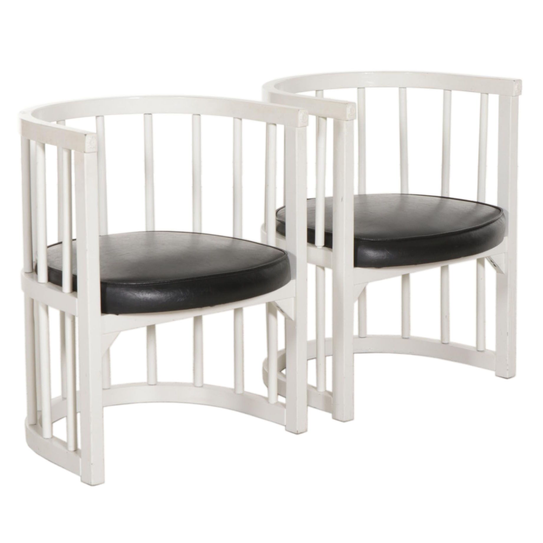 Pair of White-Painted Wood Spindle-Back Tub Chairs, Late 20th Century