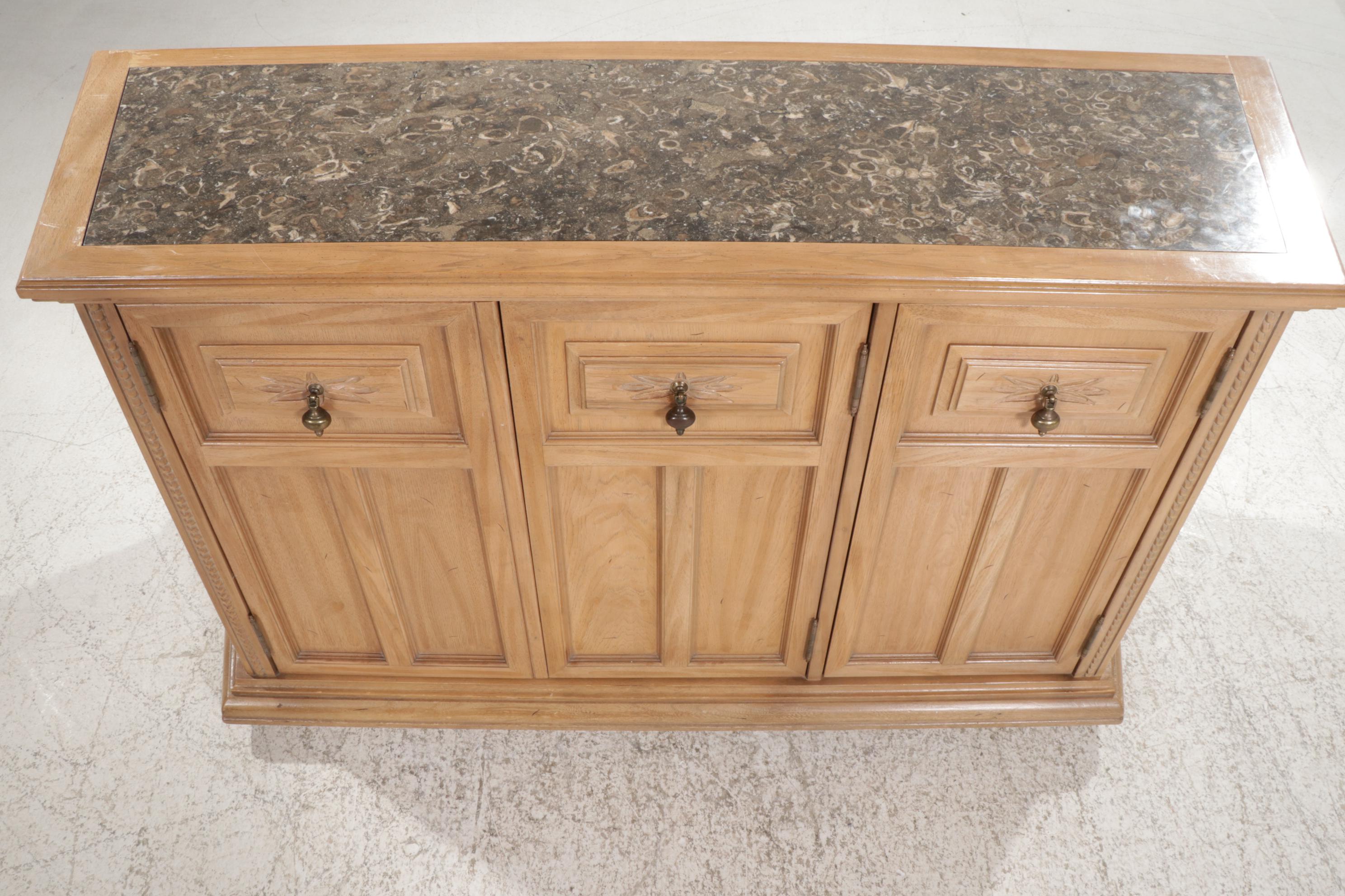 American of Martinsville Walnut Sideboard with Marble Top, Late 20th Century