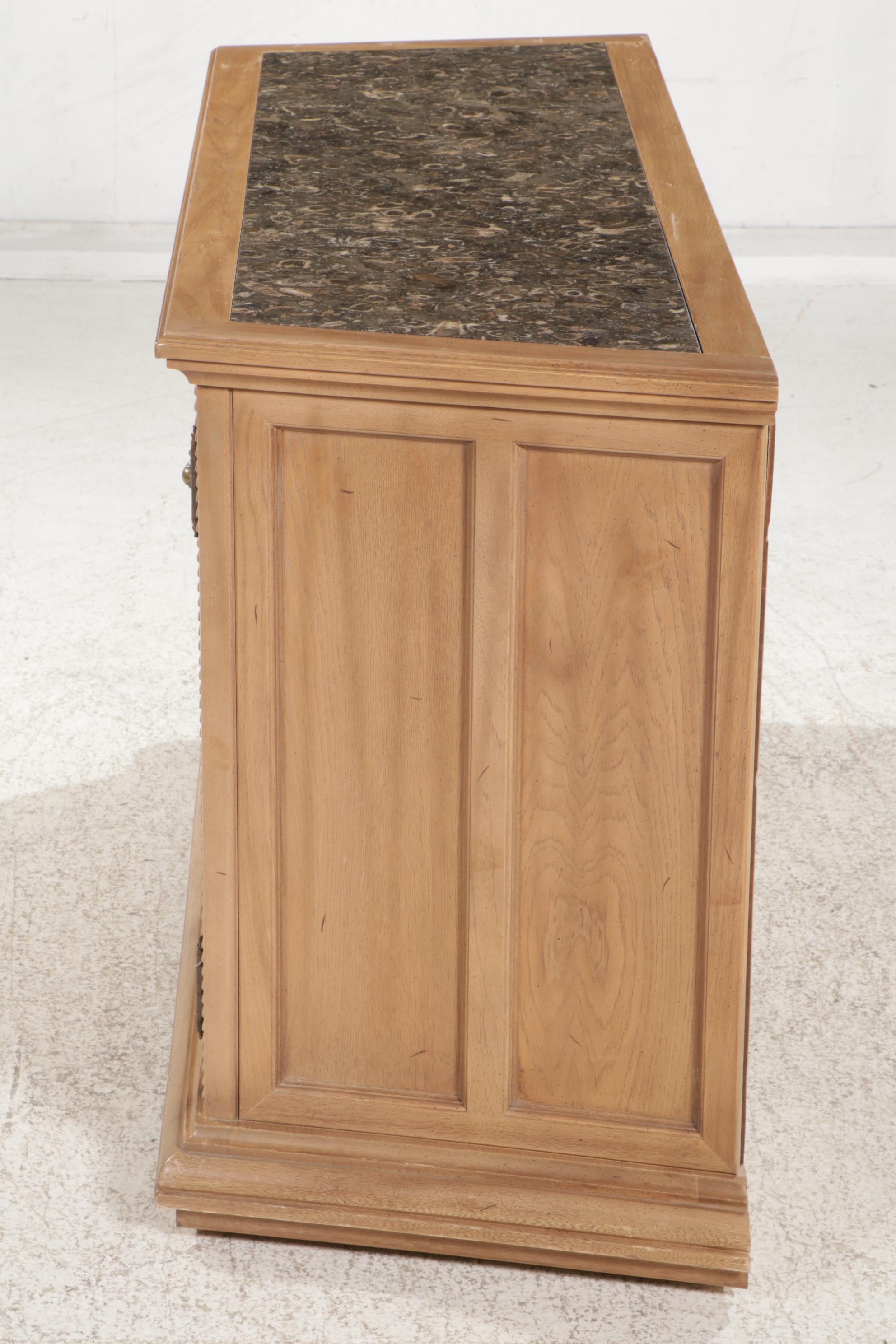 American of Martinsville Walnut Sideboard with Marble Top, Late 20th Century