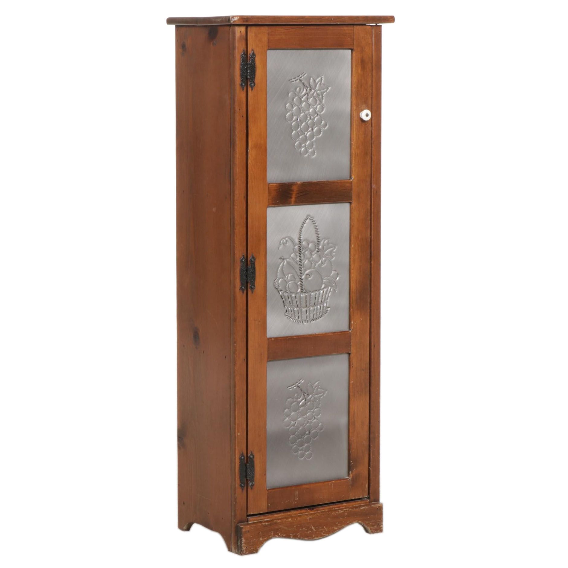 Pine Cabinet with Punched Metal Door Panels, Late 20th to 21st Century