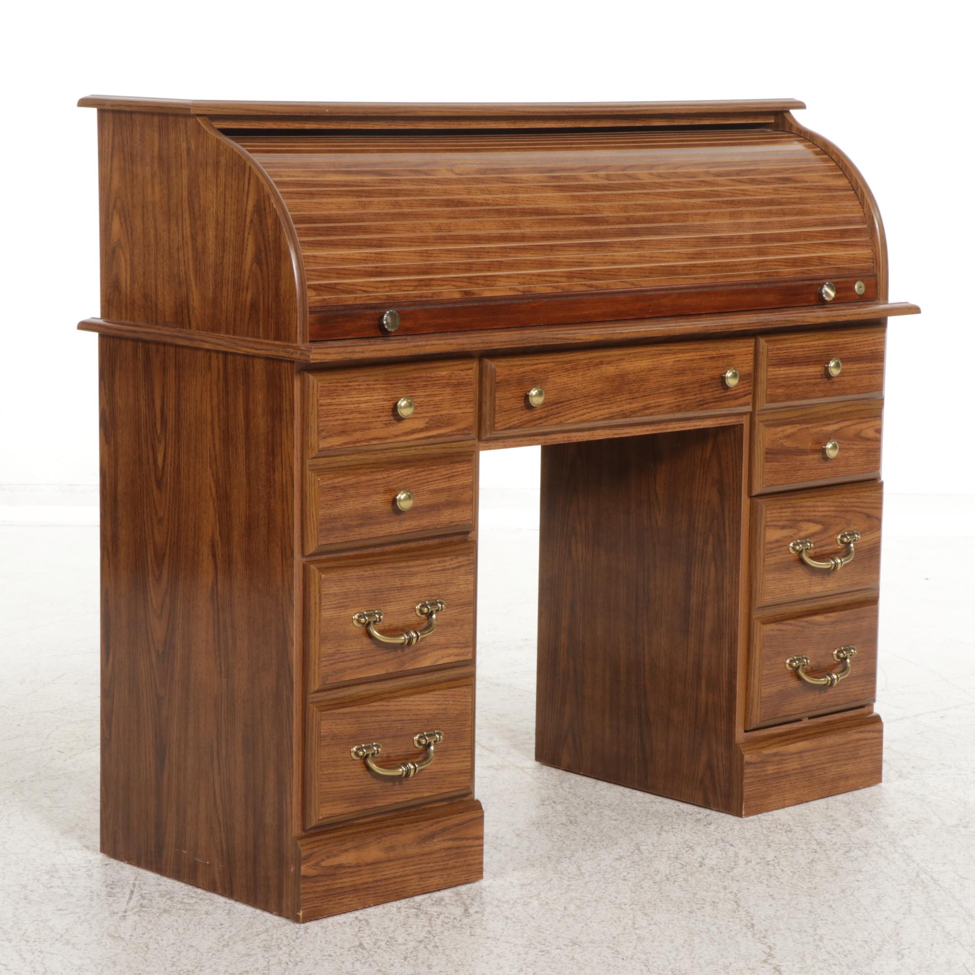 Oak Finished Roll Top Desk, Late 20th to 21st Century