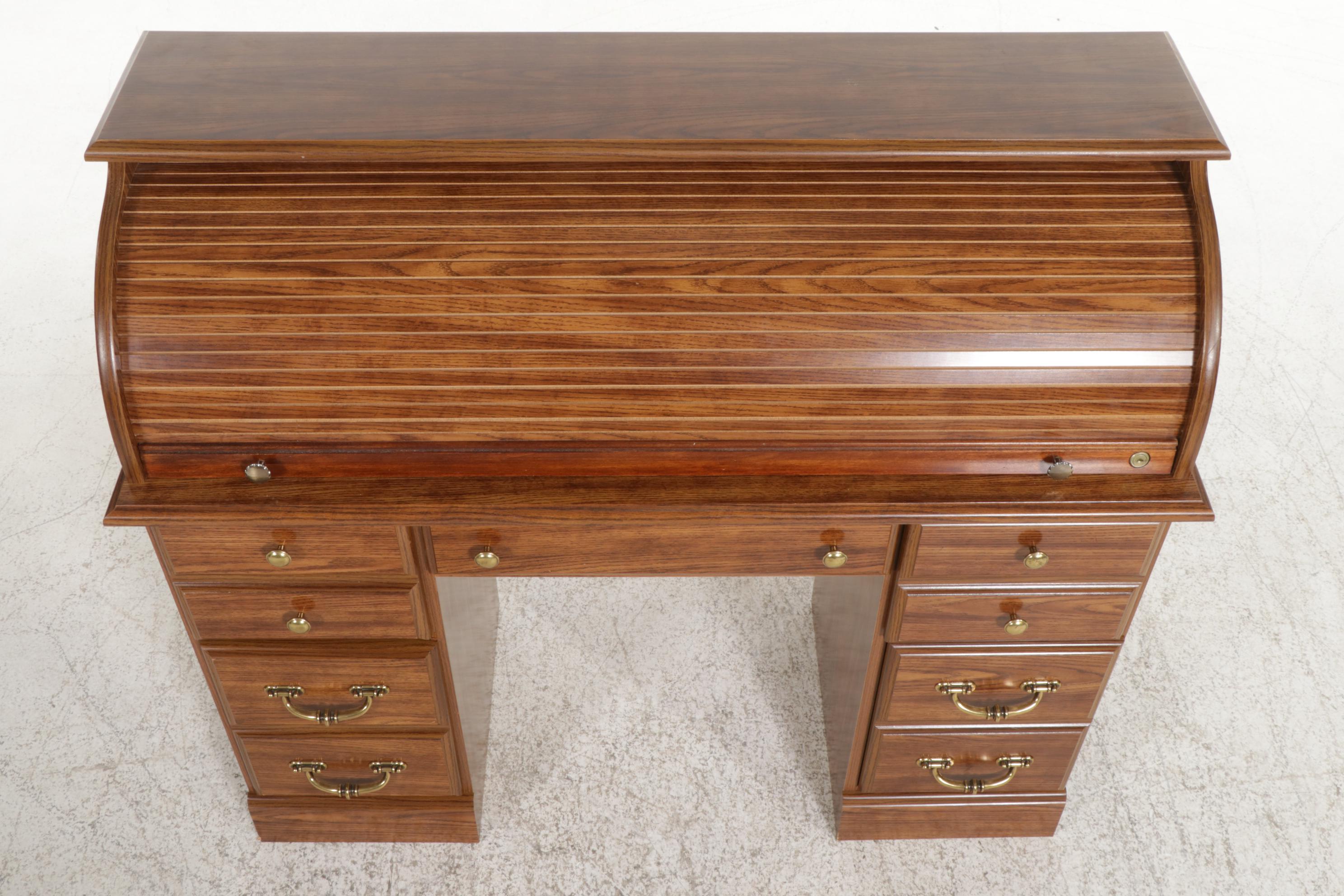 Oak Finished Roll Top Desk, Late 20th to 21st Century
