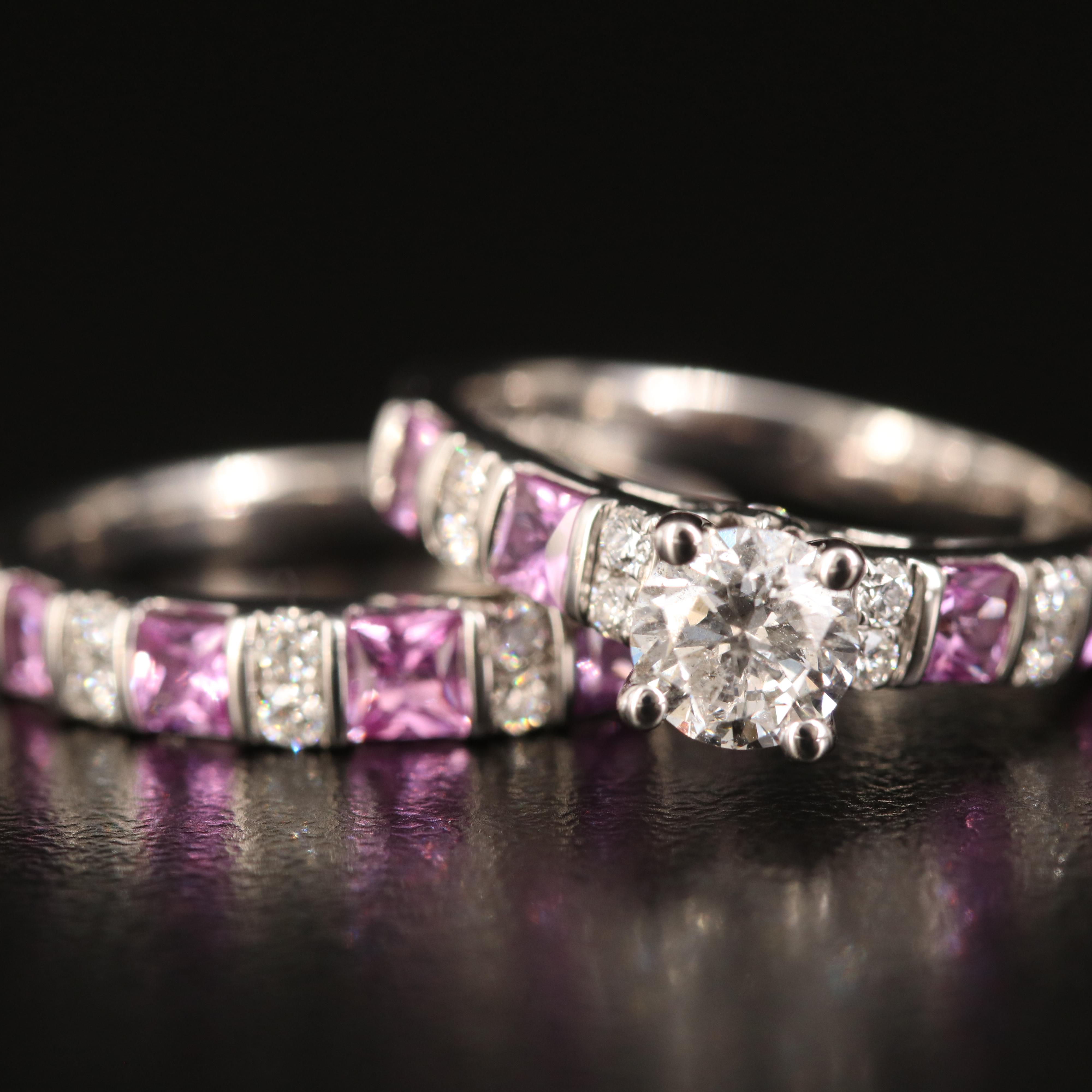 14K Diamond and Pink Sapphire Ring Set