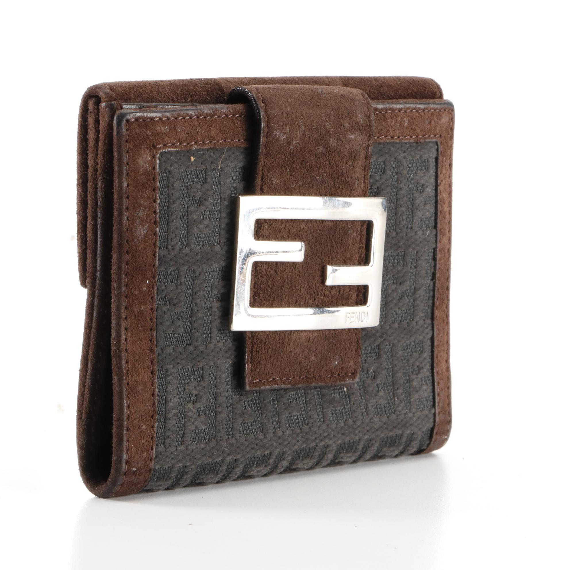 Fendi Zucca Canvas and Suede Compact Wallet