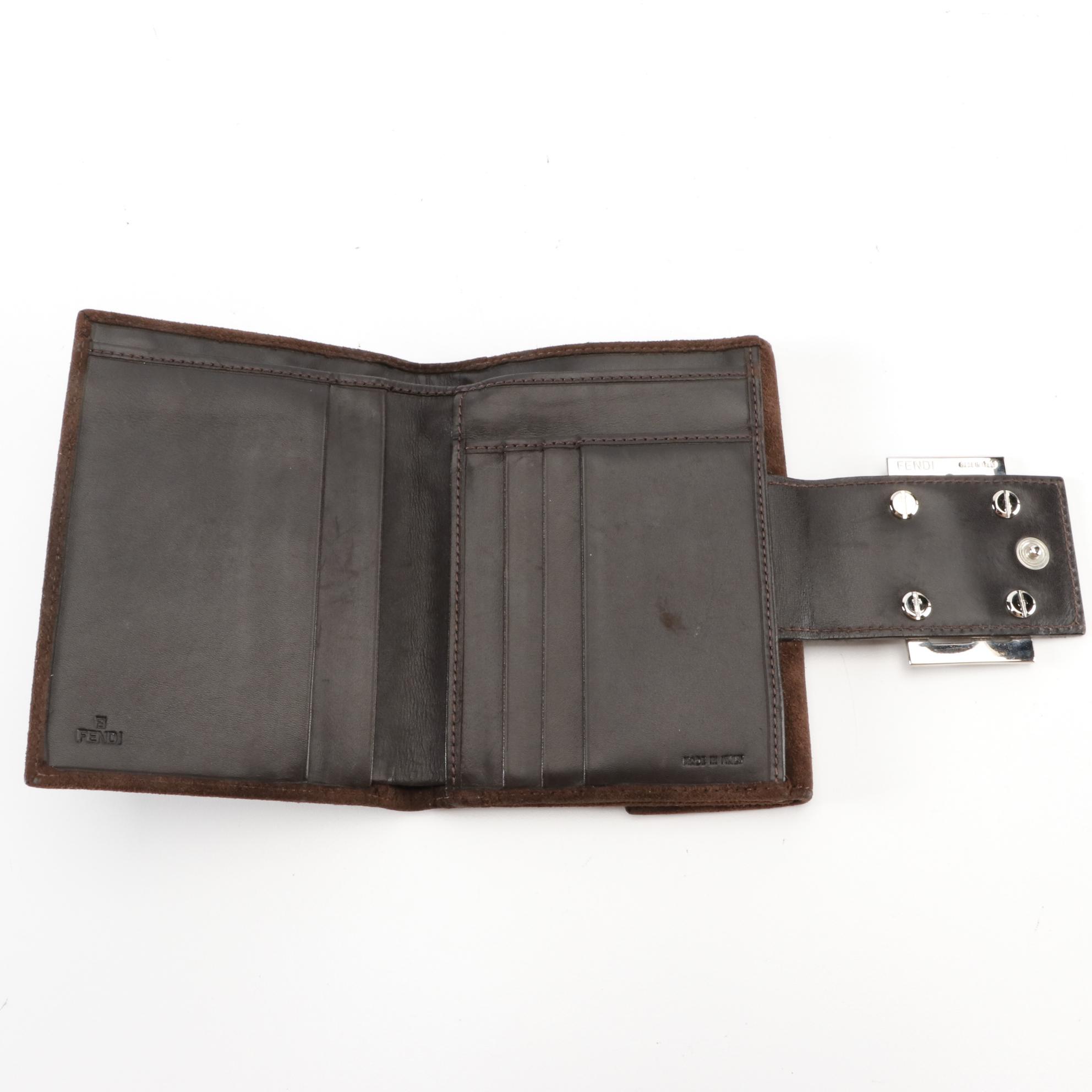 Fendi Zucca Canvas and Suede Compact Wallet