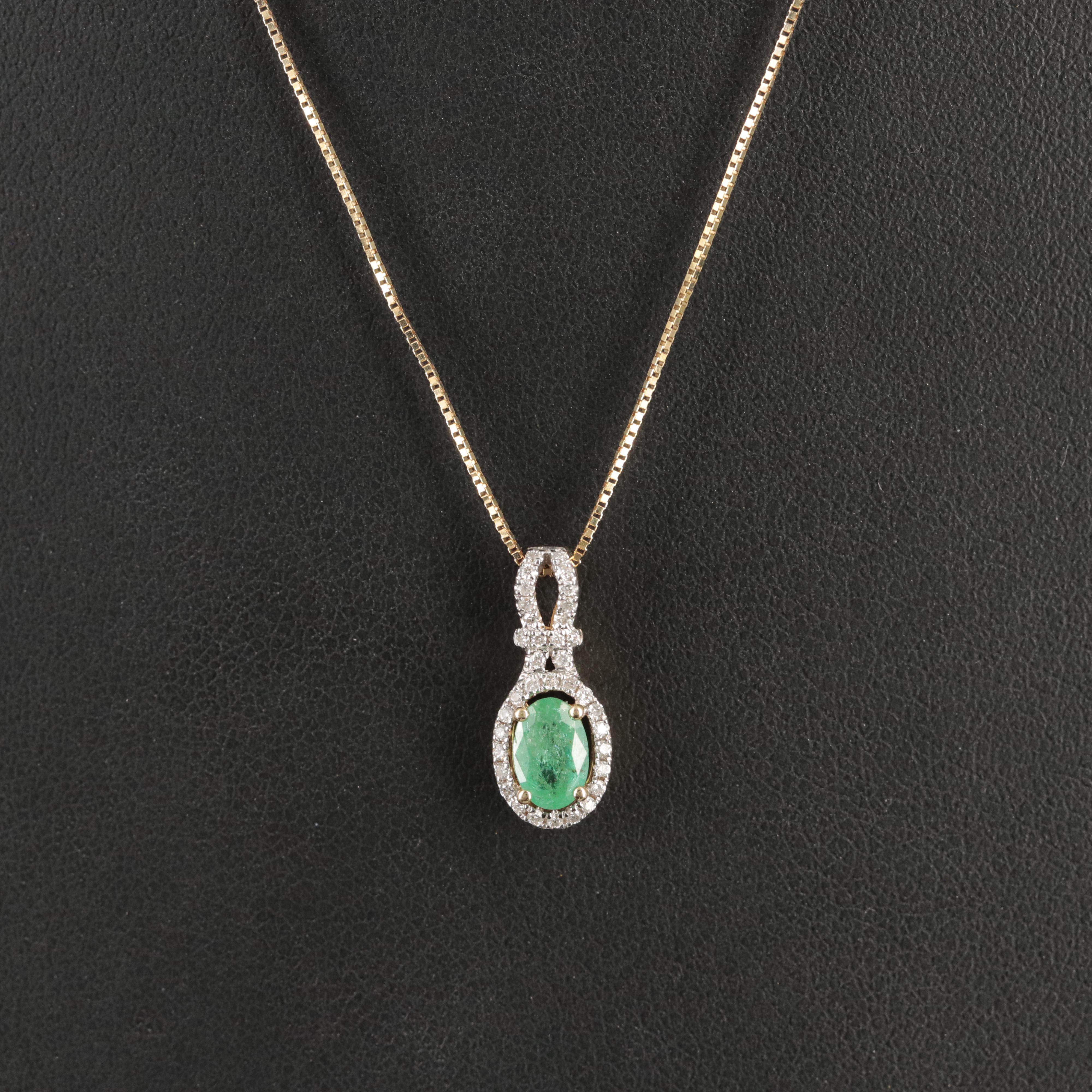 14K Emerald and Diamond Pendant Necklace