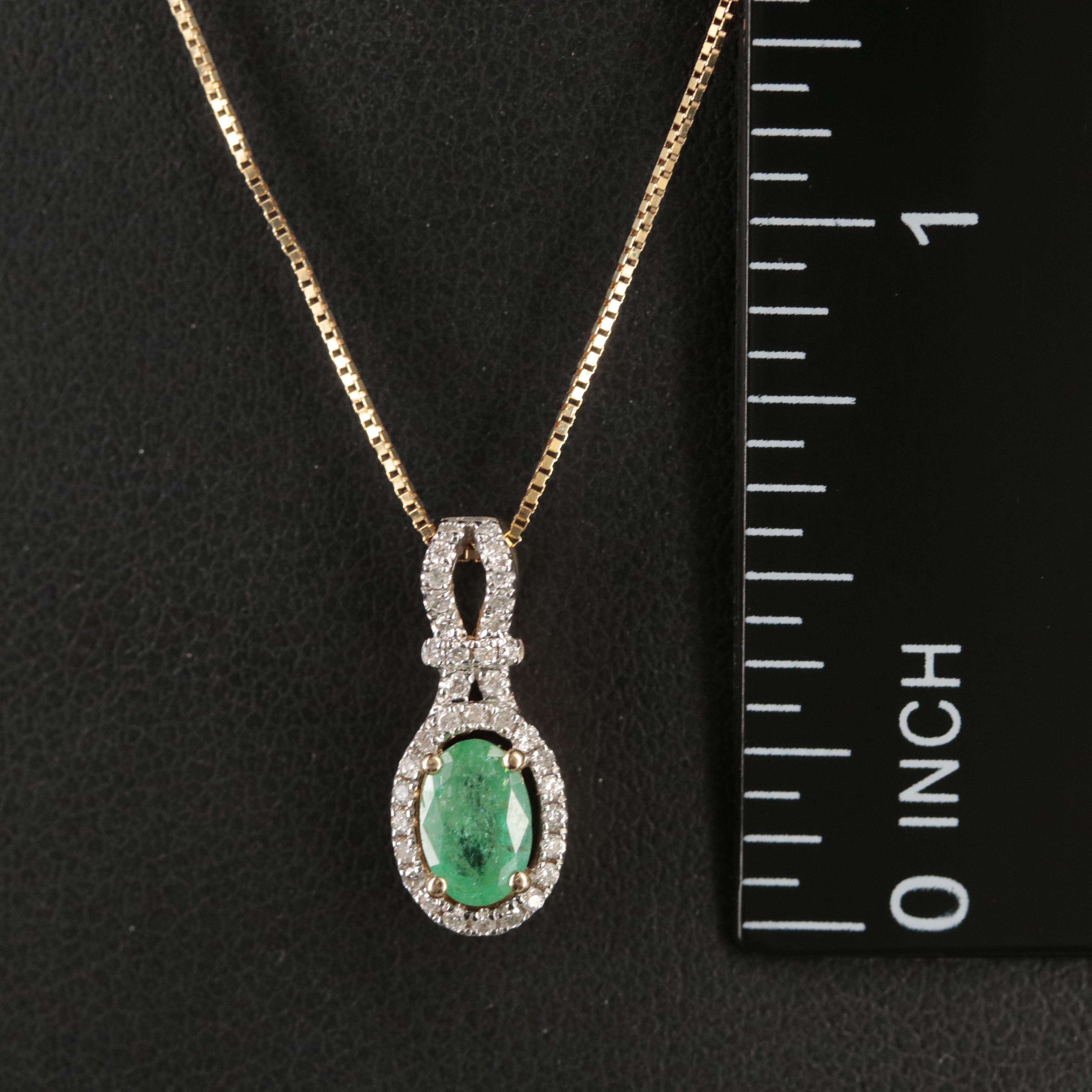 14K Emerald and Diamond Pendant Necklace
